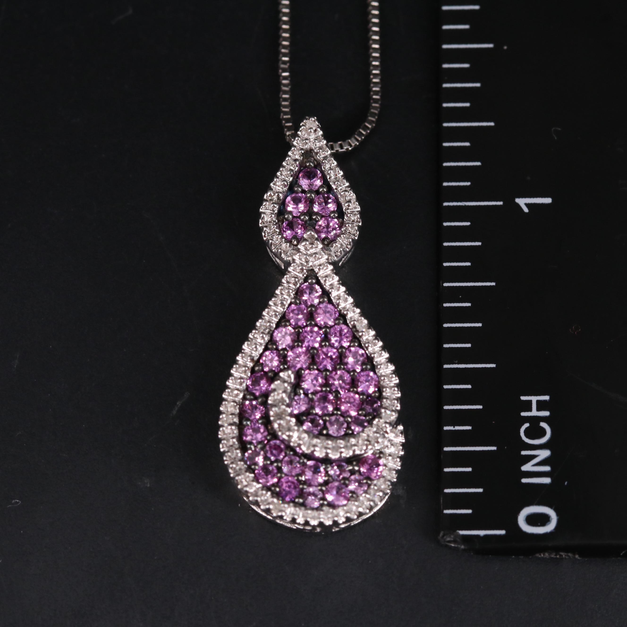 Sterling Silver Sapphire and Diamond Pendant Necklace