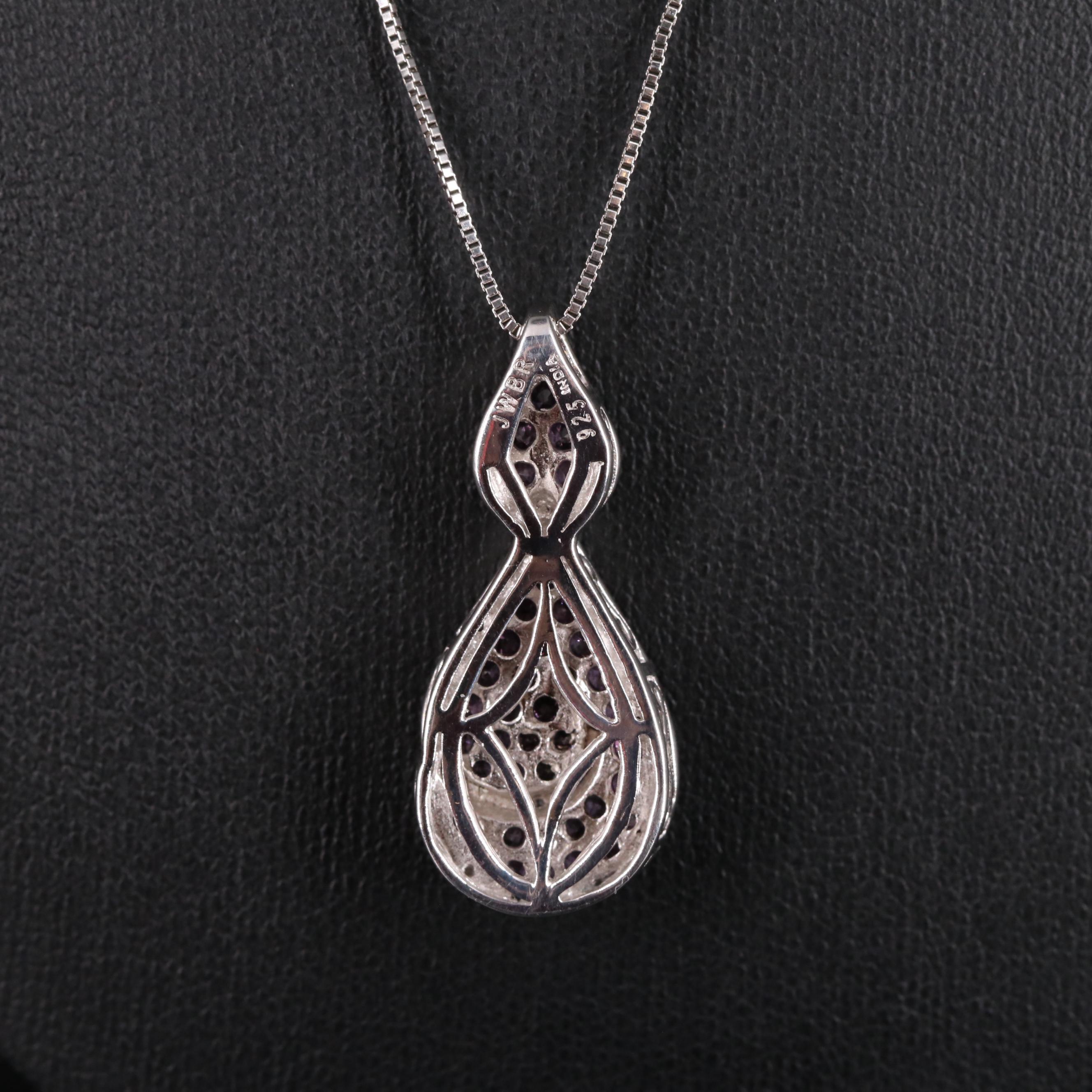Sterling Silver Sapphire and Diamond Pendant Necklace