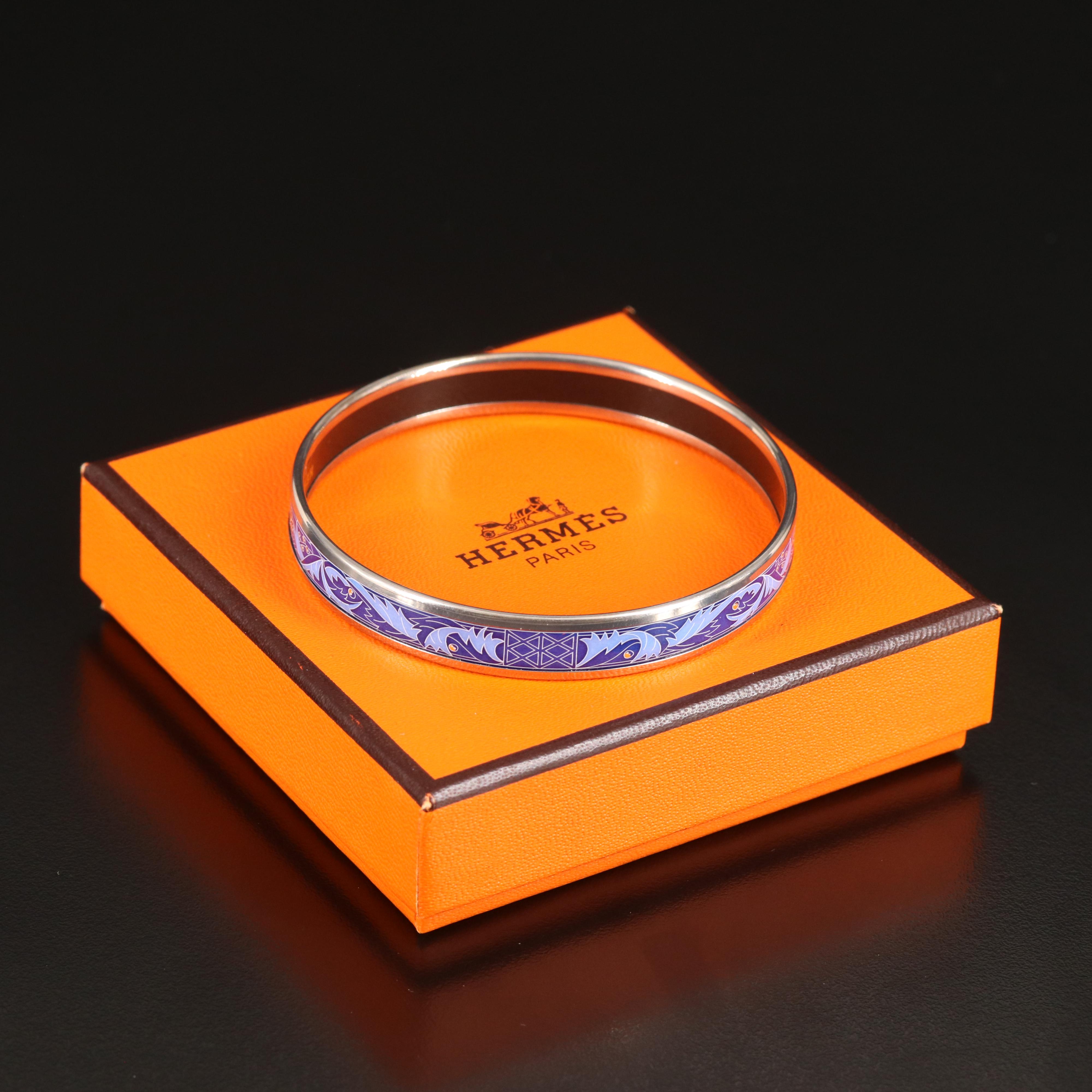 Hermès Narrow Blue Flora and Fauna Bangle