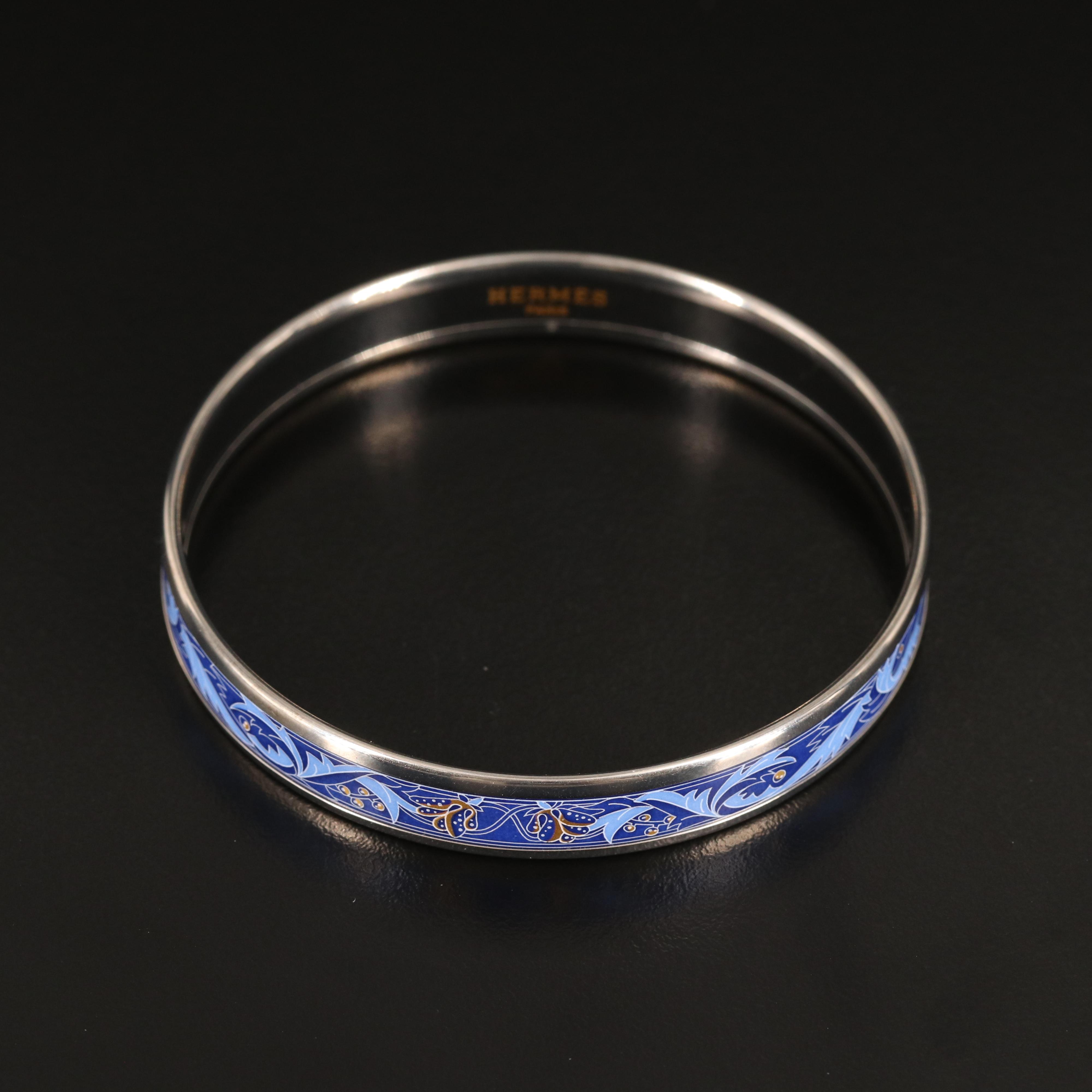 Hermès Narrow Blue Flora and Fauna Bangle