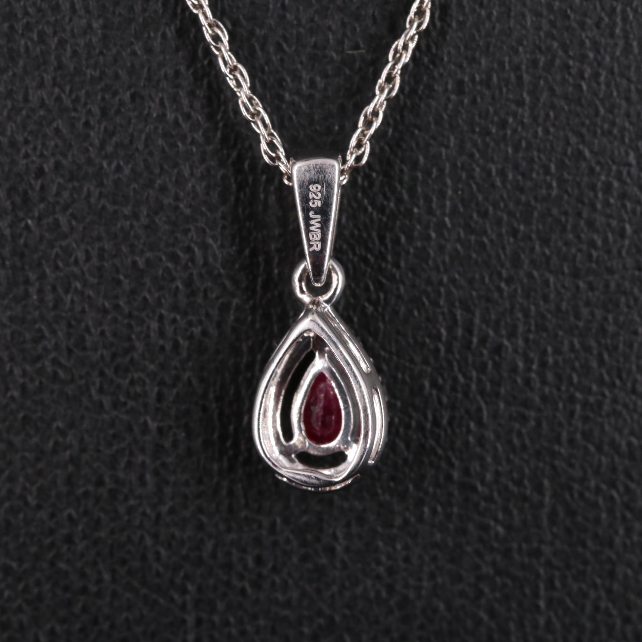 Sterling Silver Ruby and Diamond Pendant Necklace