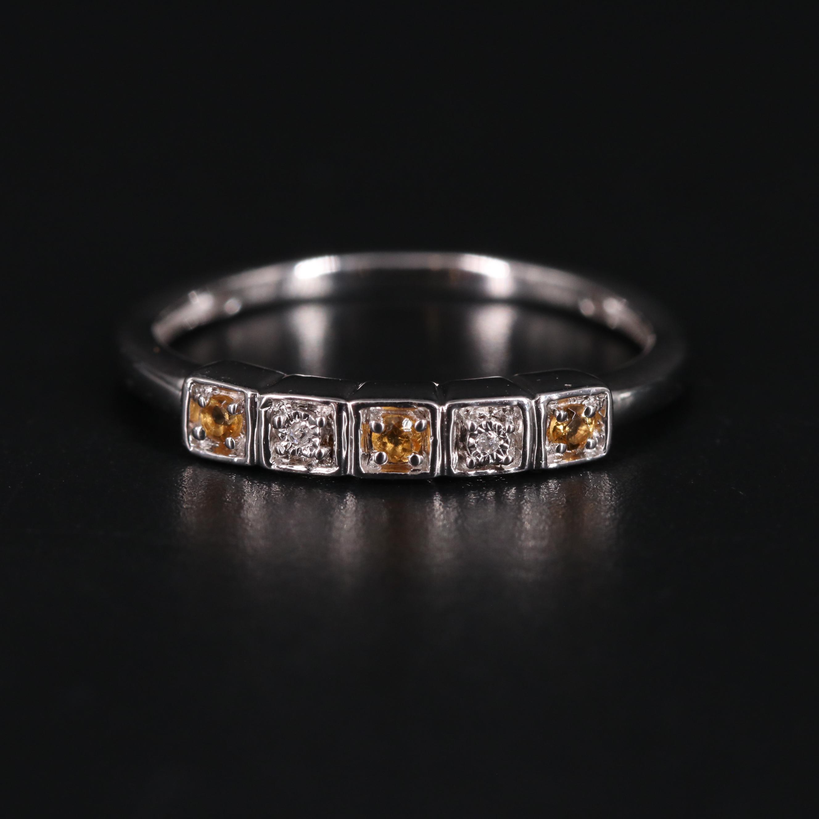 Sterling Silver Citrine and Diamond Ring