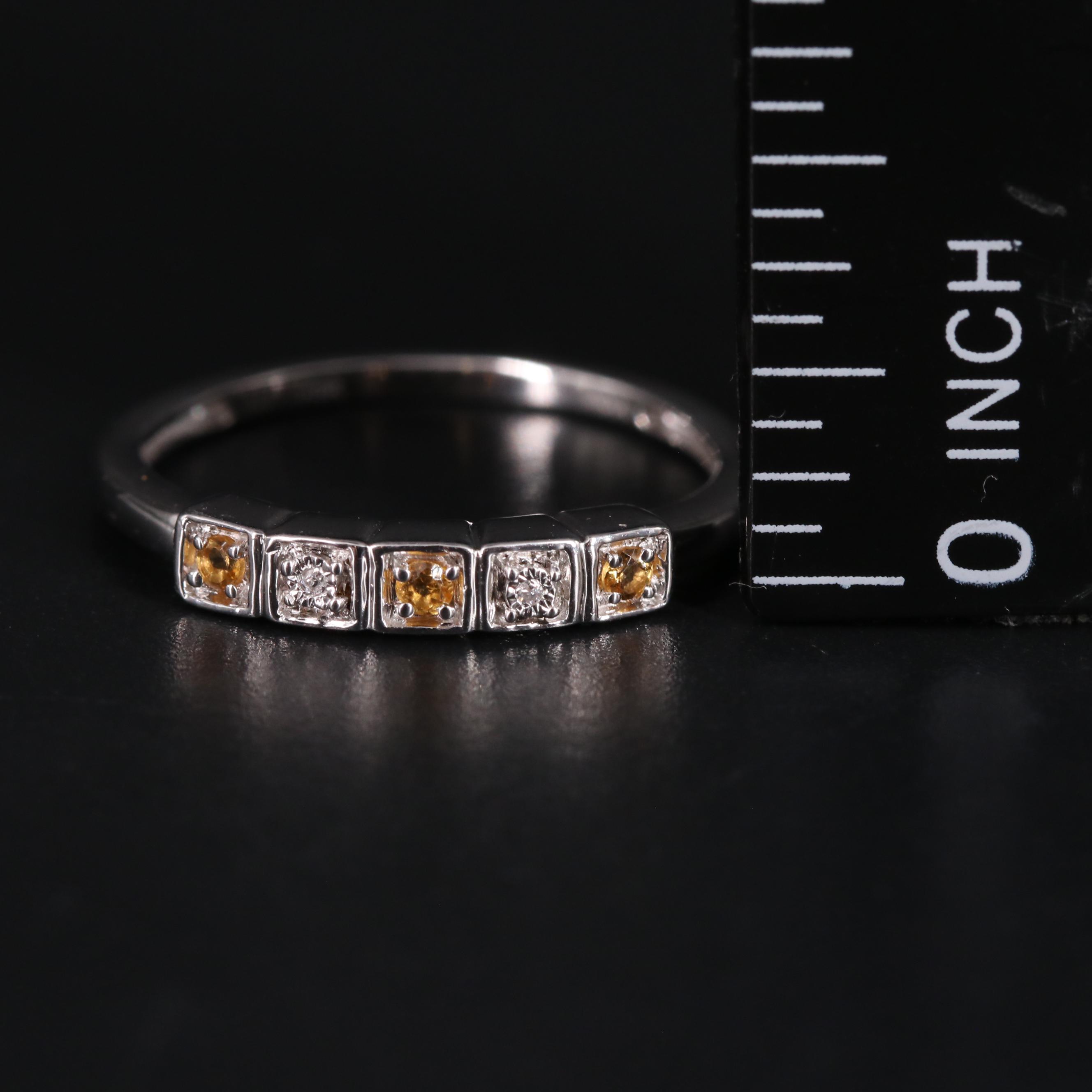 Sterling Silver Citrine and Diamond Ring