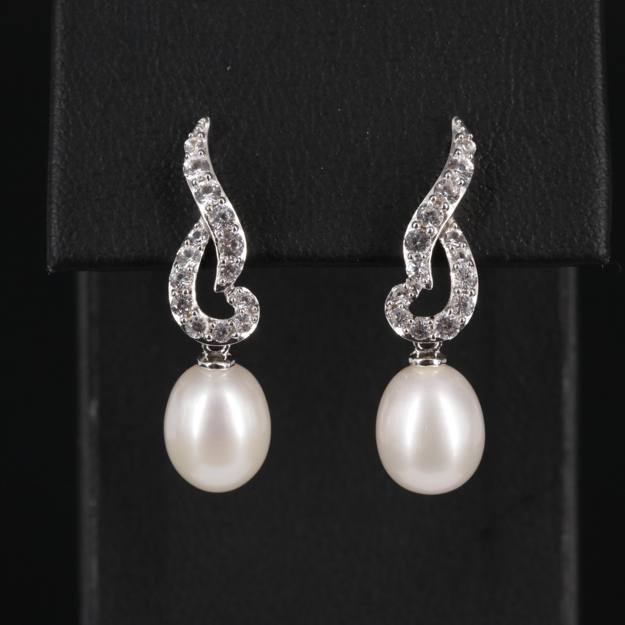 Sterling Silver Pearl and Sapphire Earrings