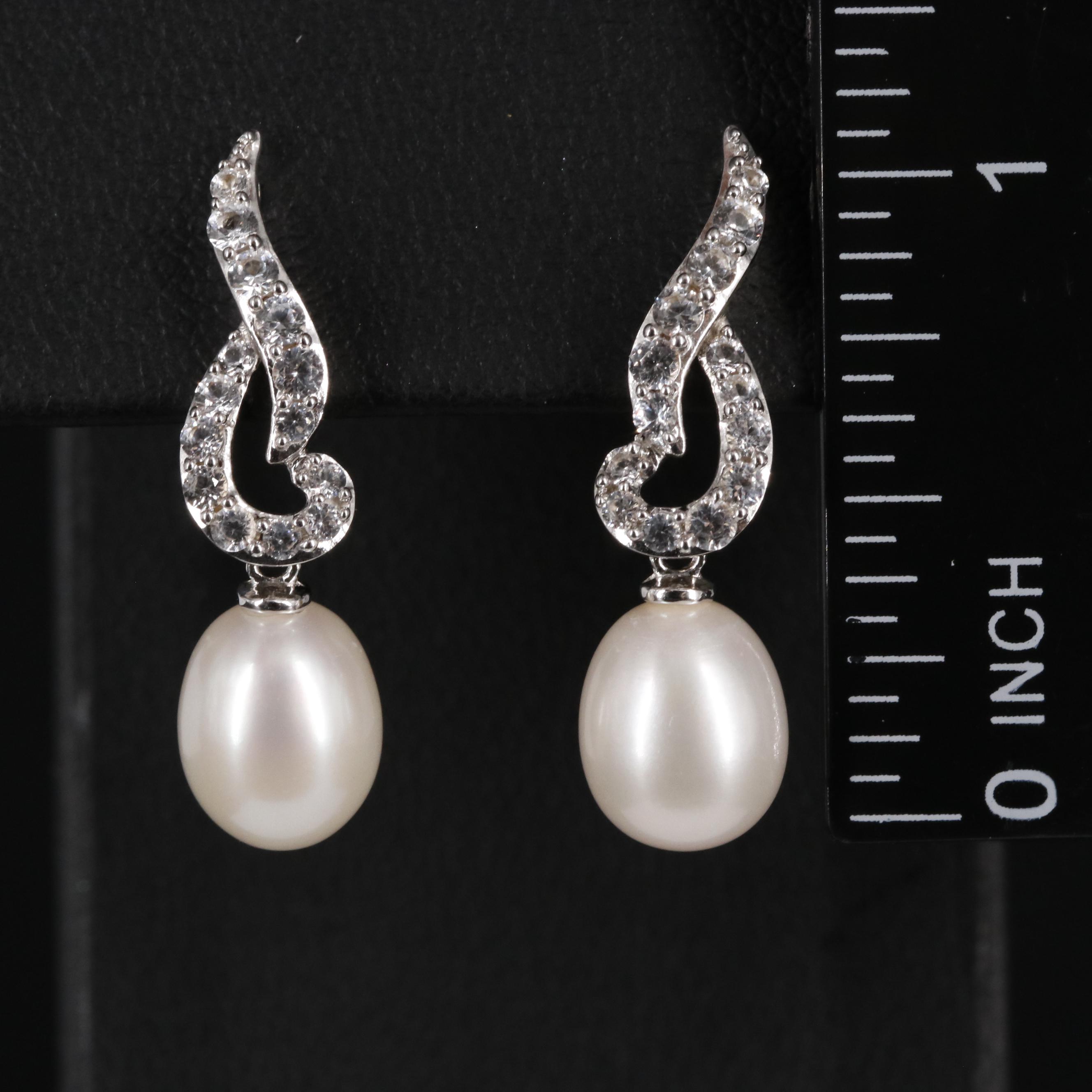 Sterling Silver Pearl and Sapphire Earrings