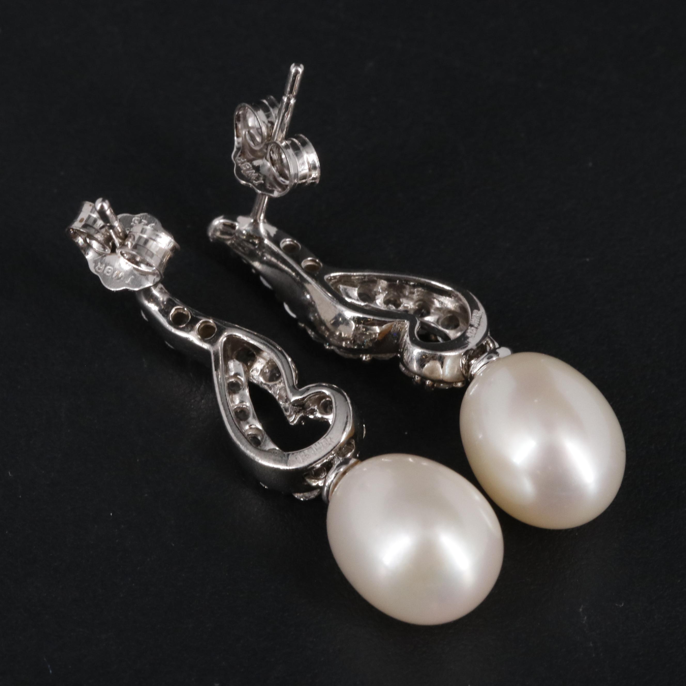 Sterling Silver Pearl and Sapphire Earrings
