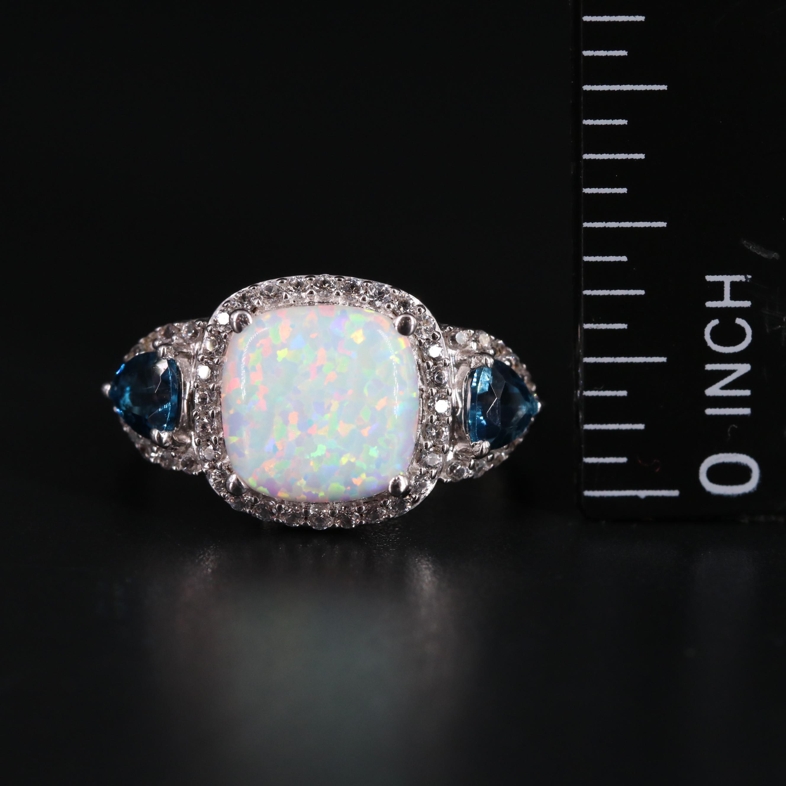 Sterling Silver Opal Topaz and Sapphire Ring