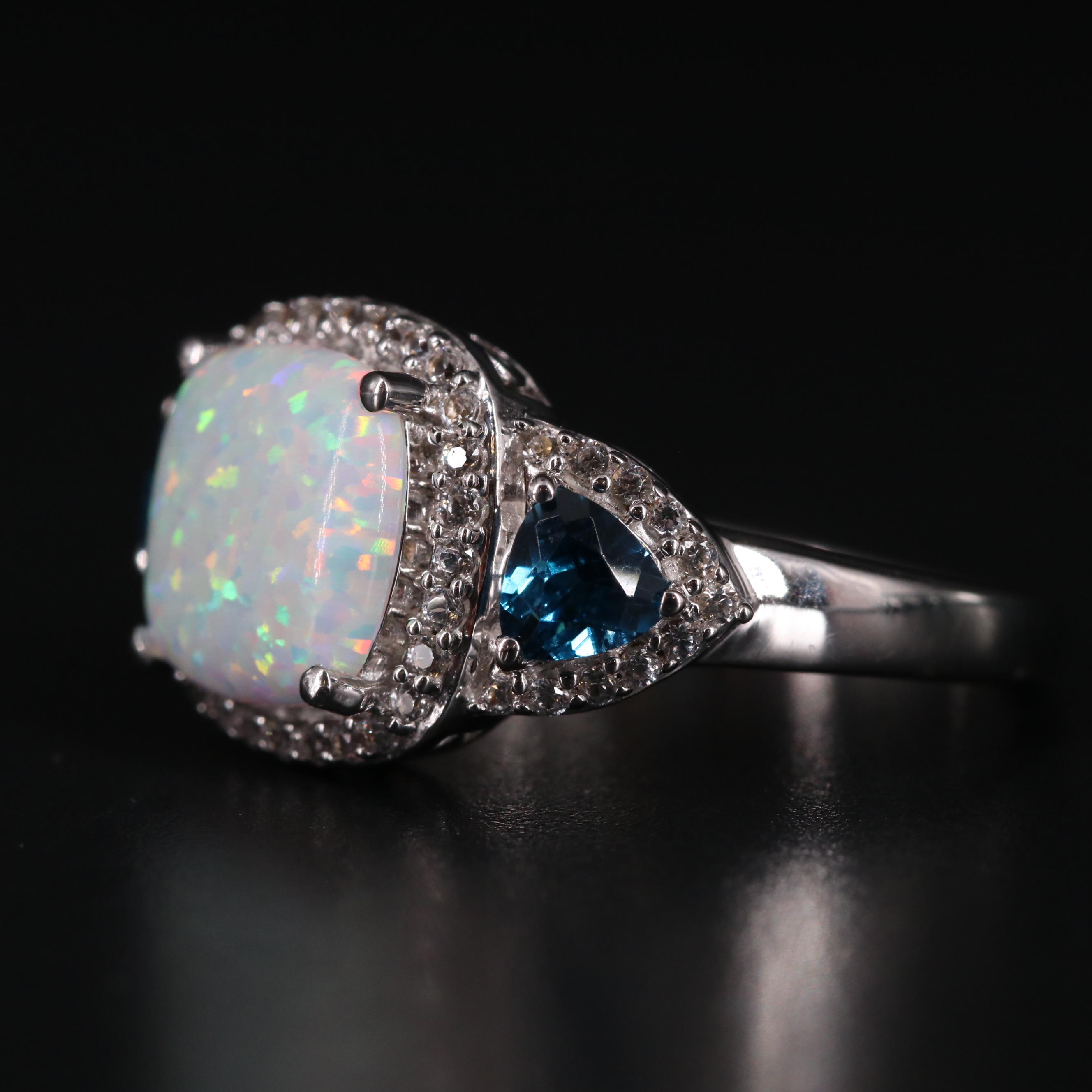 Sterling Silver Opal Topaz and Sapphire Ring