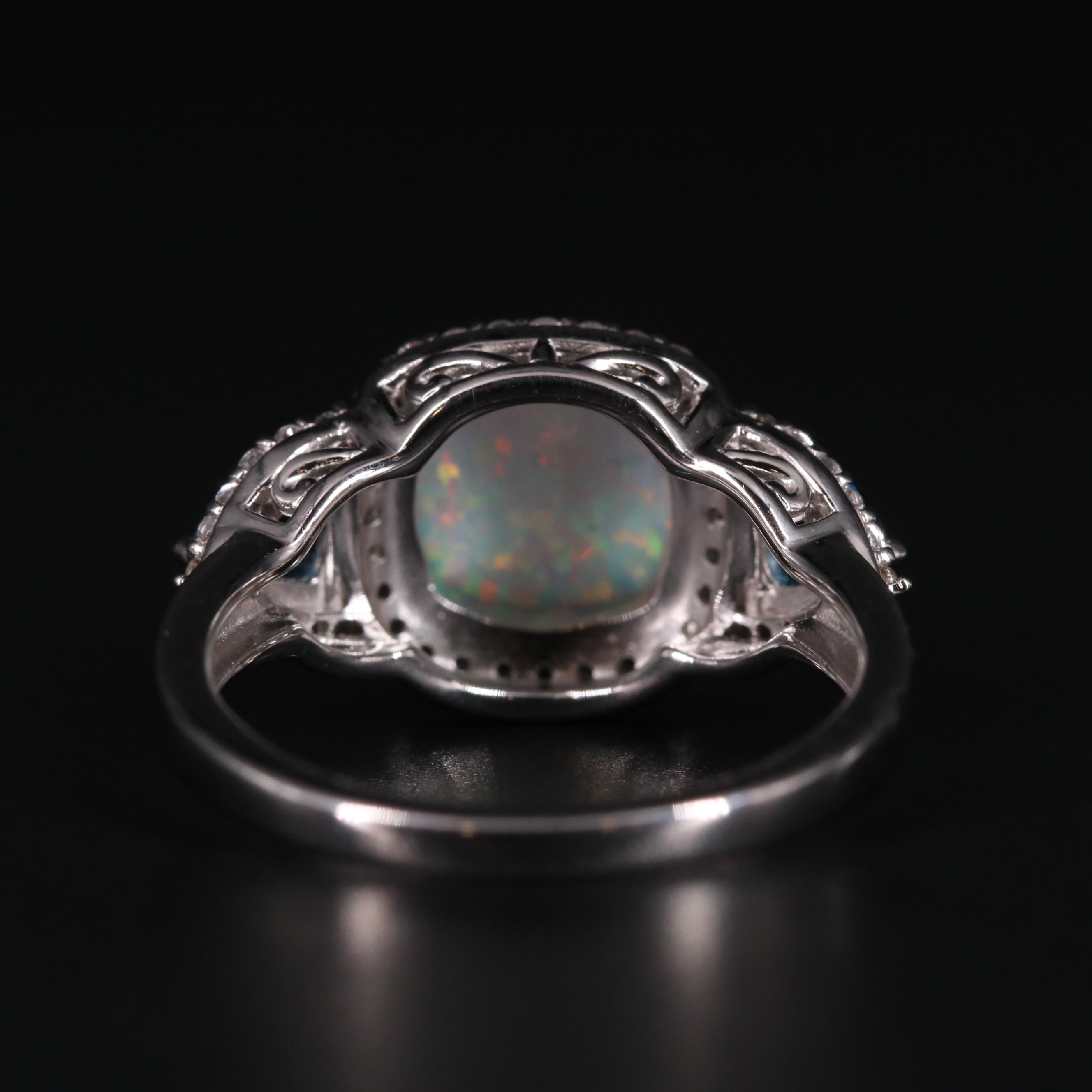 Sterling Silver Opal Topaz and Sapphire Ring