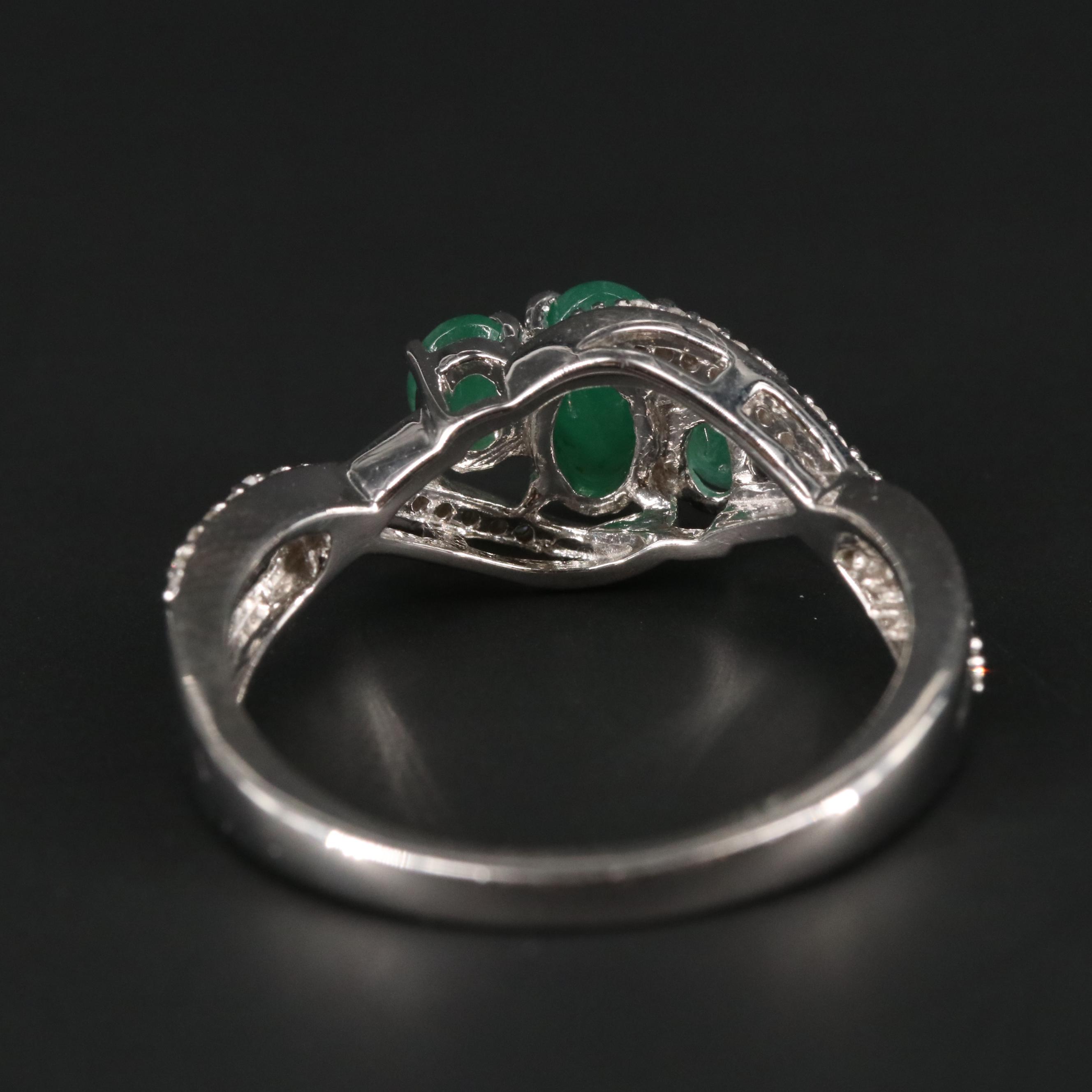 Sterling Silver Emerald and Diamond Ring