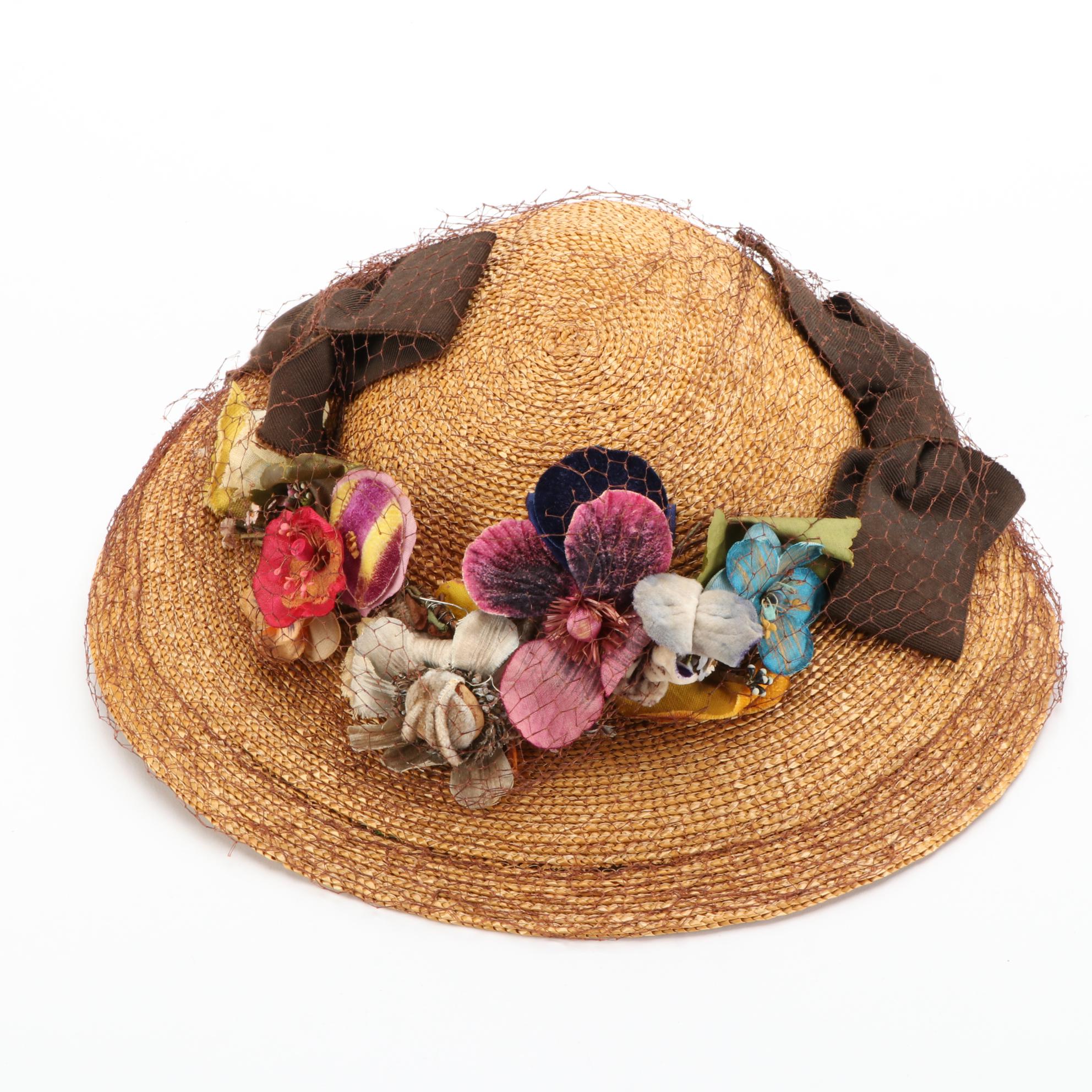 Marshall Field's Straw Hat, New York Creation Small Brim Hat, and Breton Hat