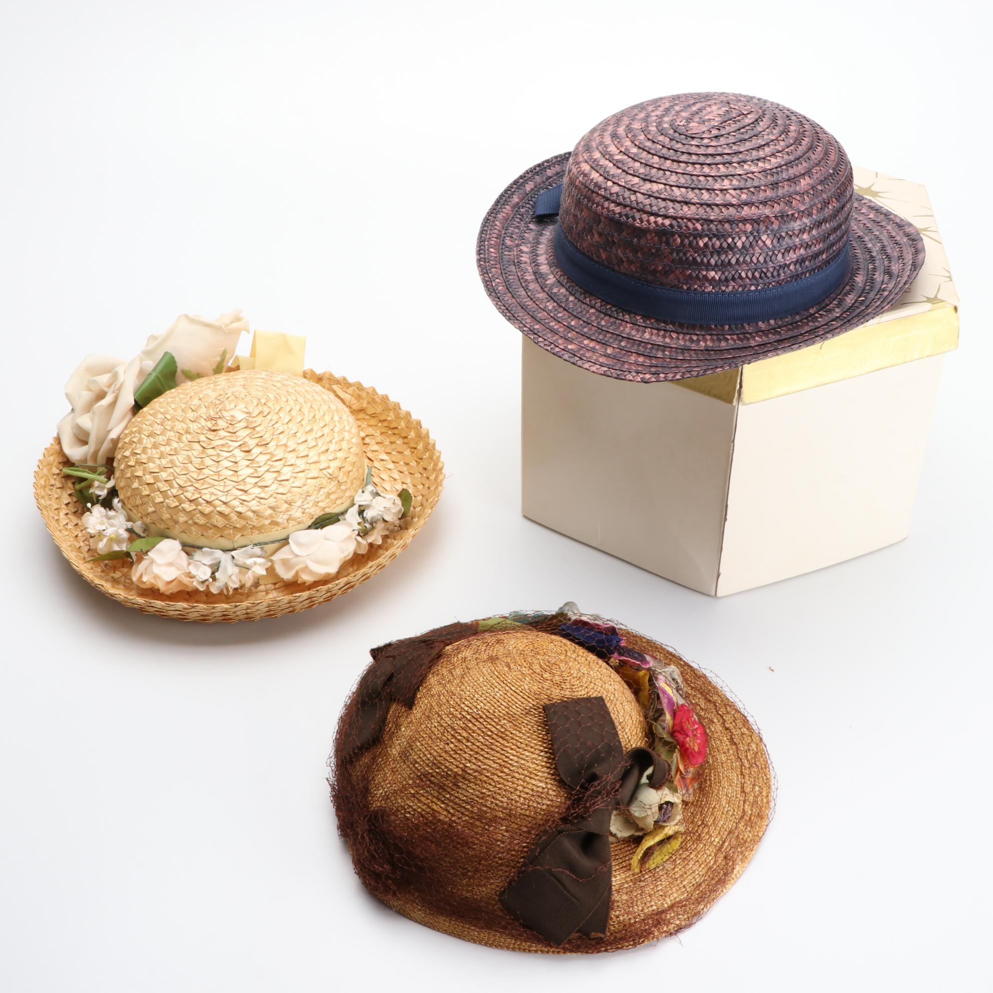 Marshall Field's Straw Hat, New York Creation Small Brim Hat, and Breton Hat
