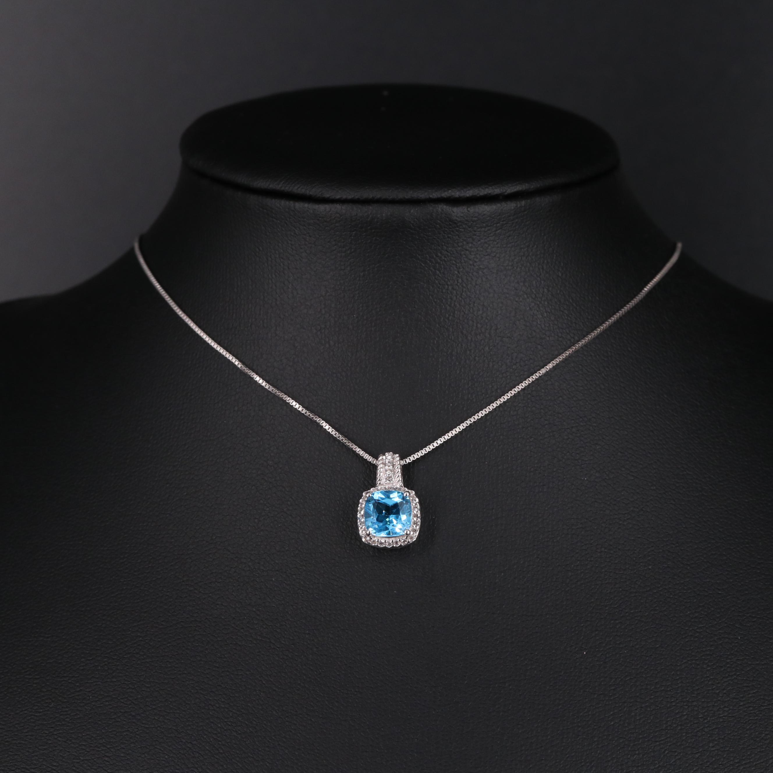Sterling Silver Topaz and Sapphire Pendant Necklace