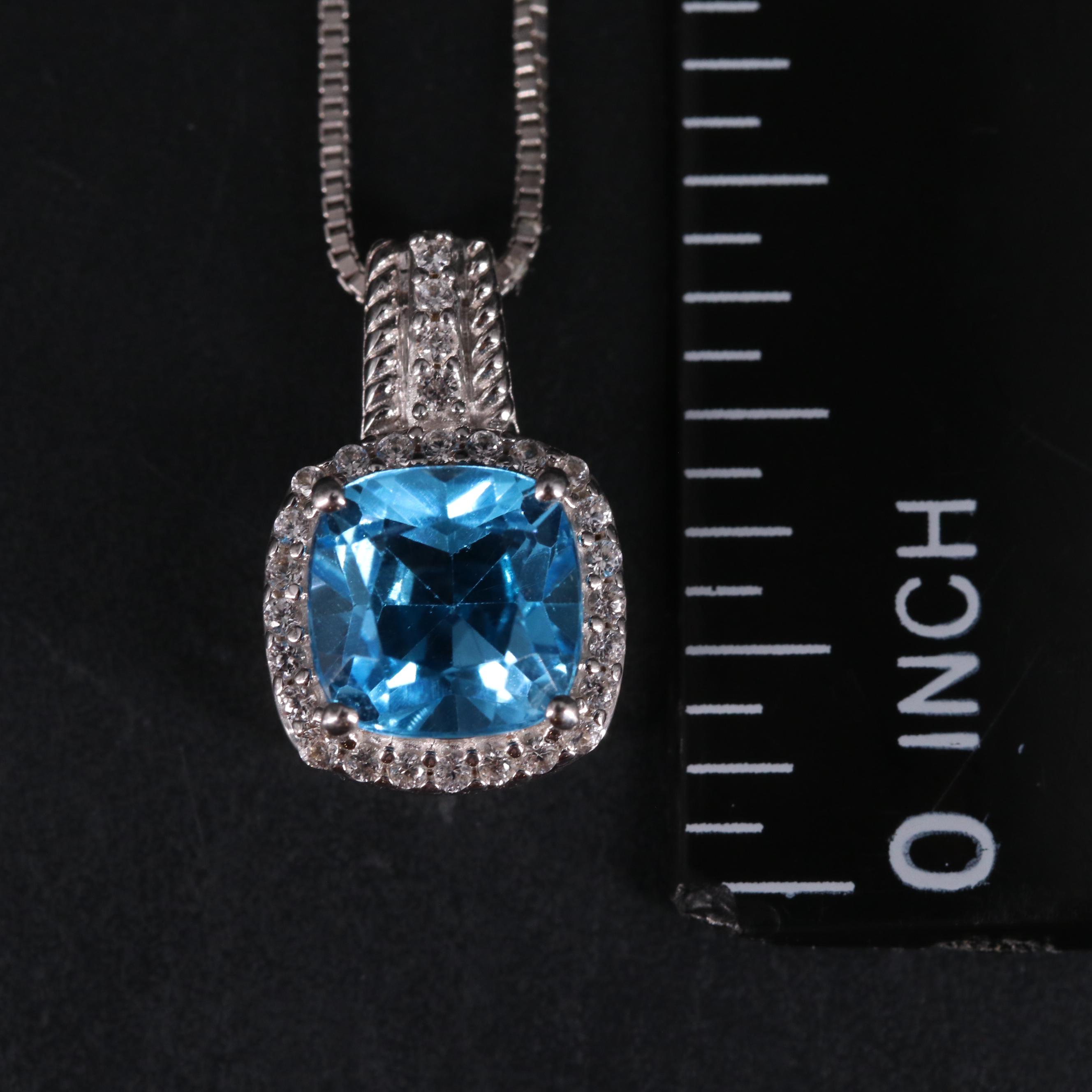 Sterling Silver Topaz and Sapphire Pendant Necklace