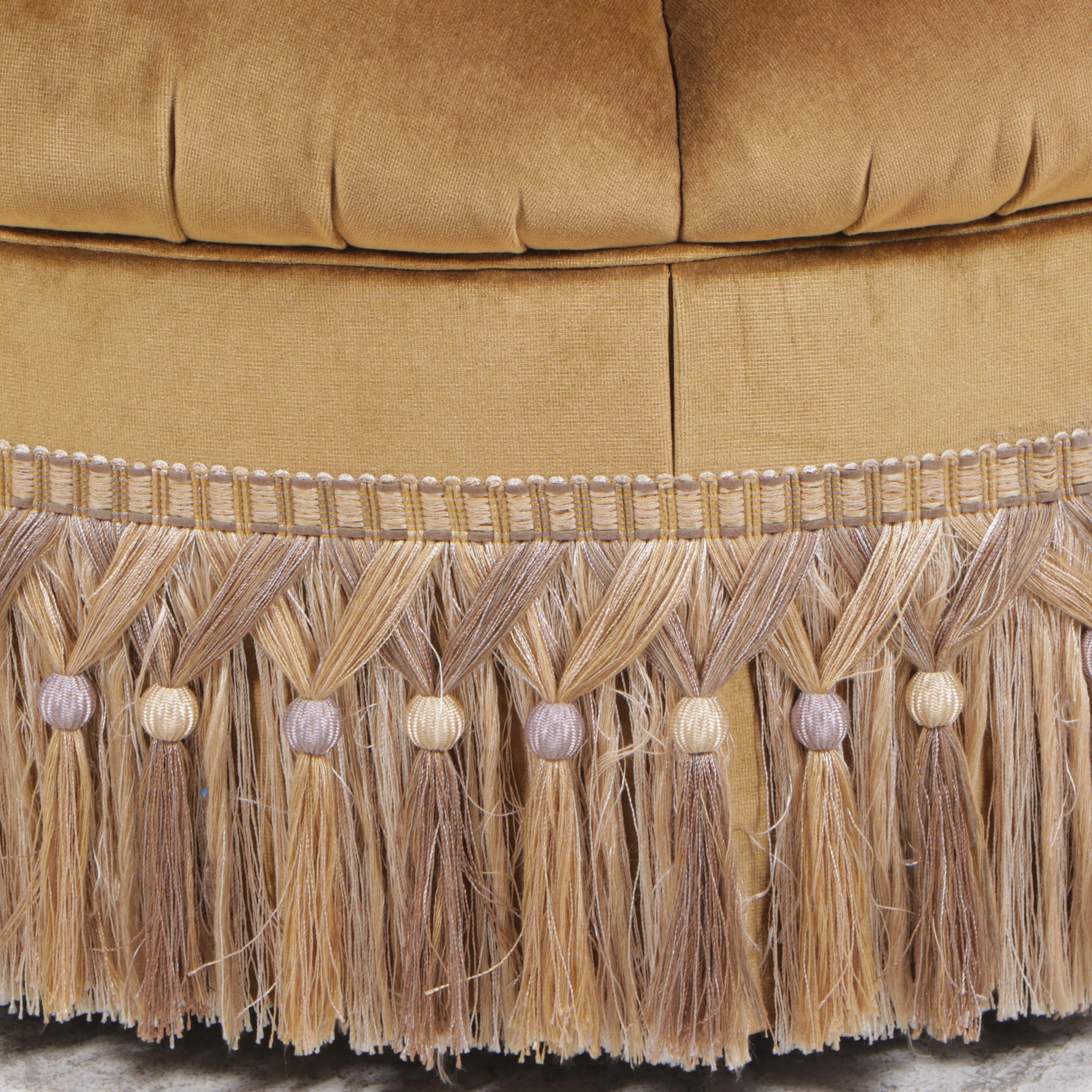 Custom-Upholstered and Button-Tufted Rolling Ottoman