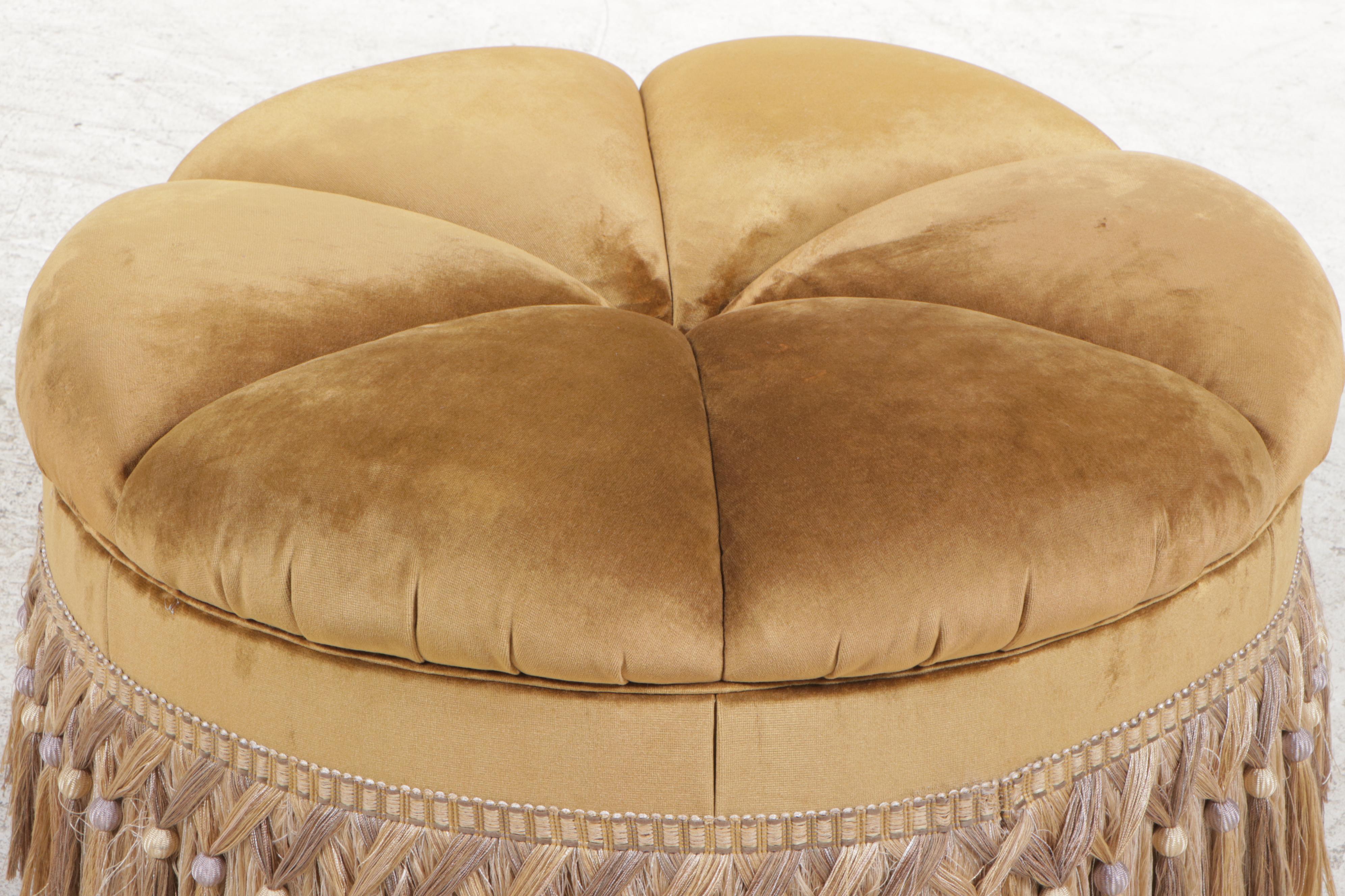 Custom-Upholstered and Button-Tufted Rolling Ottoman