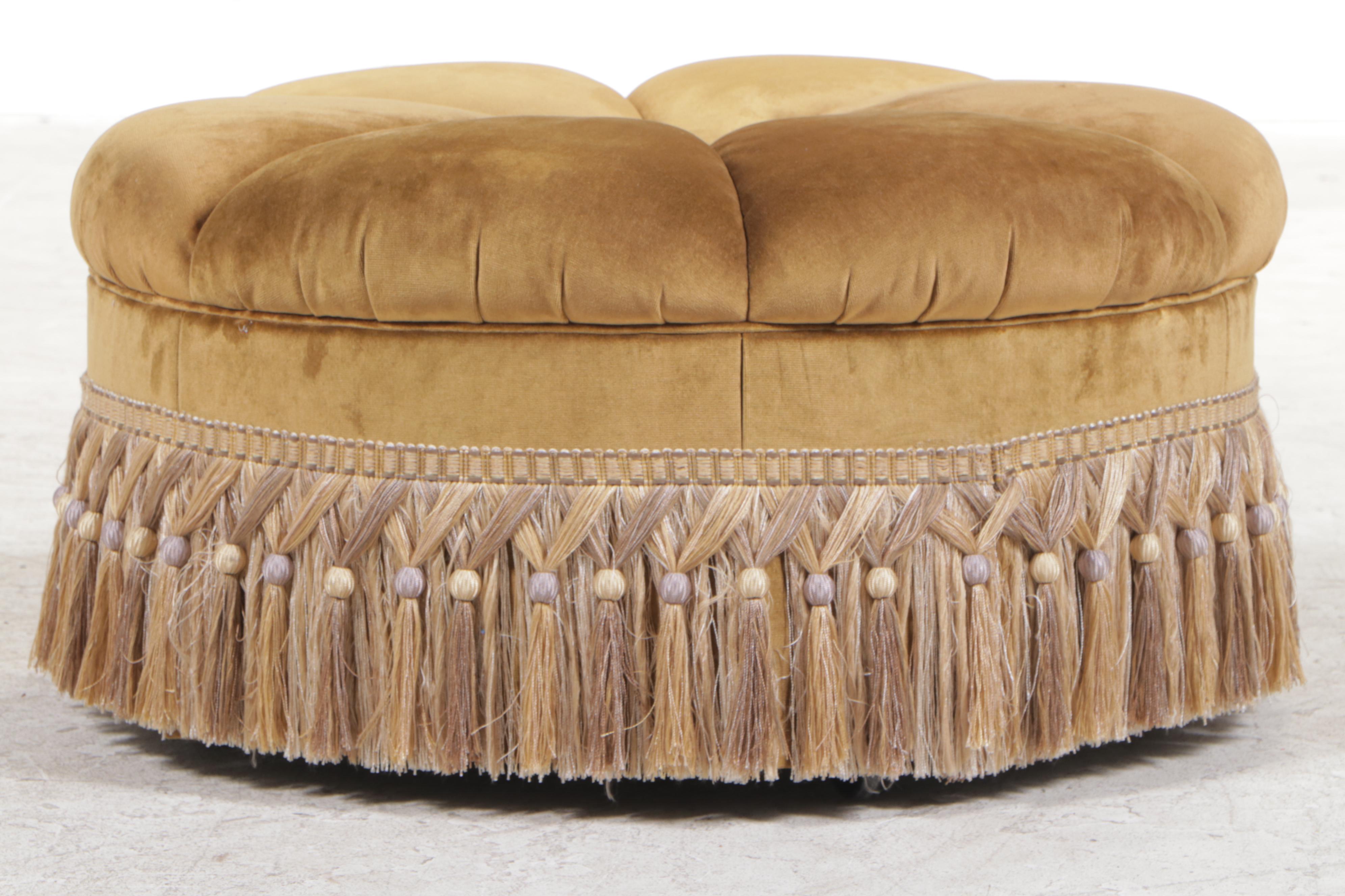 Custom-Upholstered and Button-Tufted Rolling Ottoman