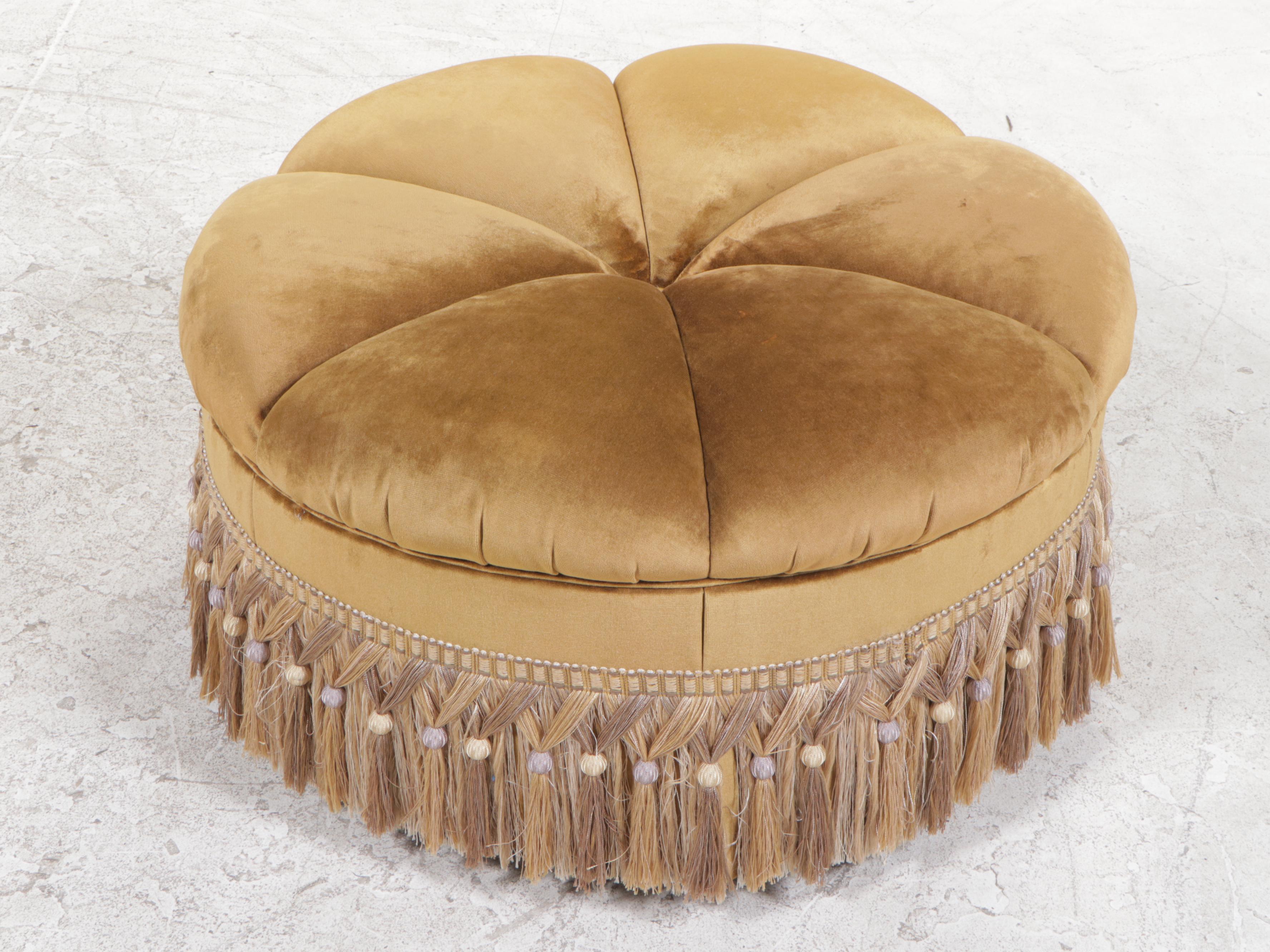 Custom-Upholstered and Button-Tufted Rolling Ottoman