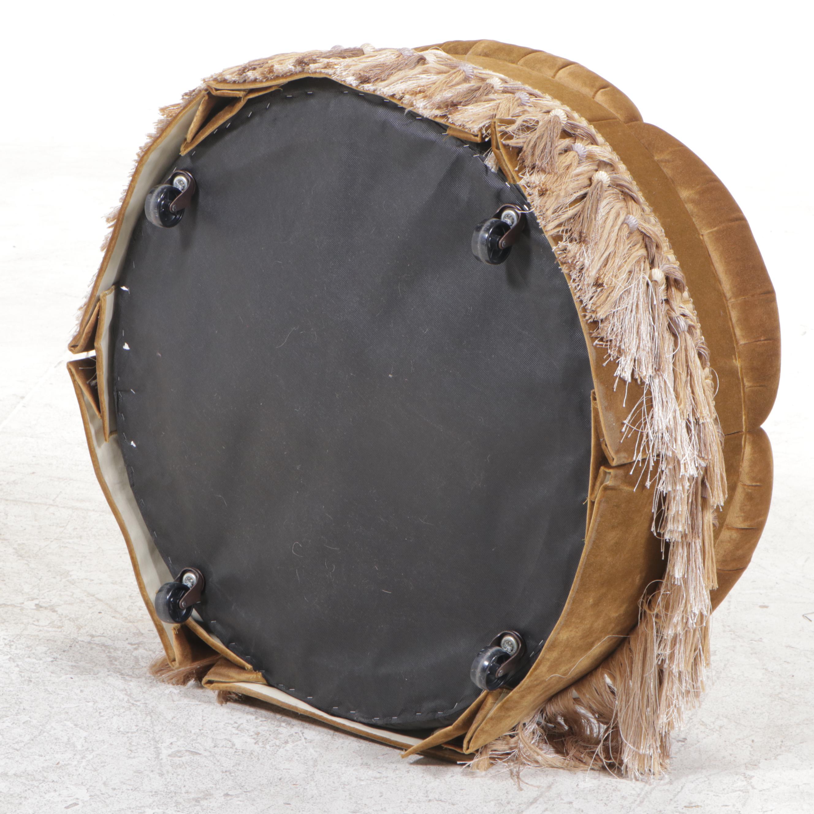 Custom-Upholstered and Button-Tufted Rolling Ottoman