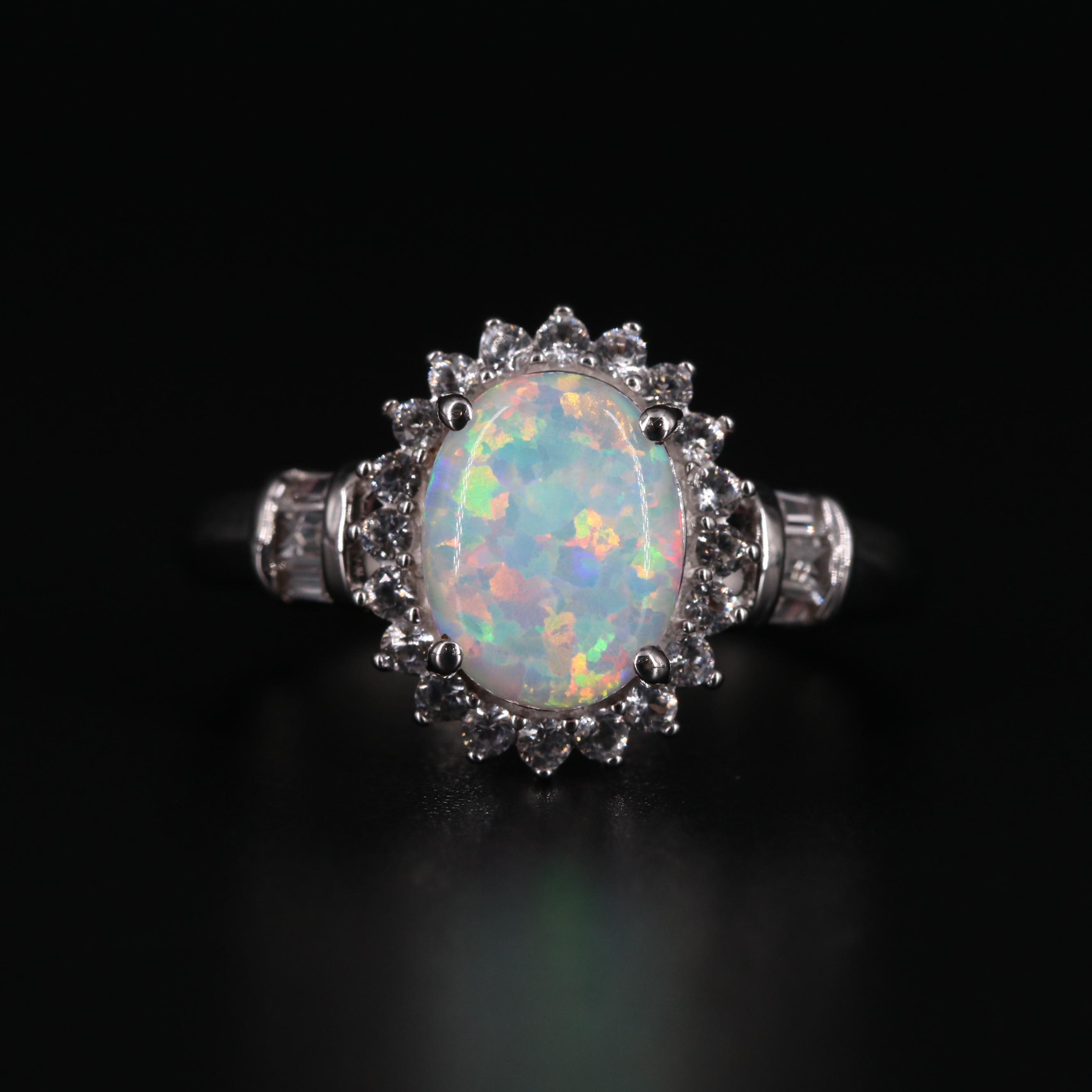 Sterling Silver Opal and Sapphire Ring