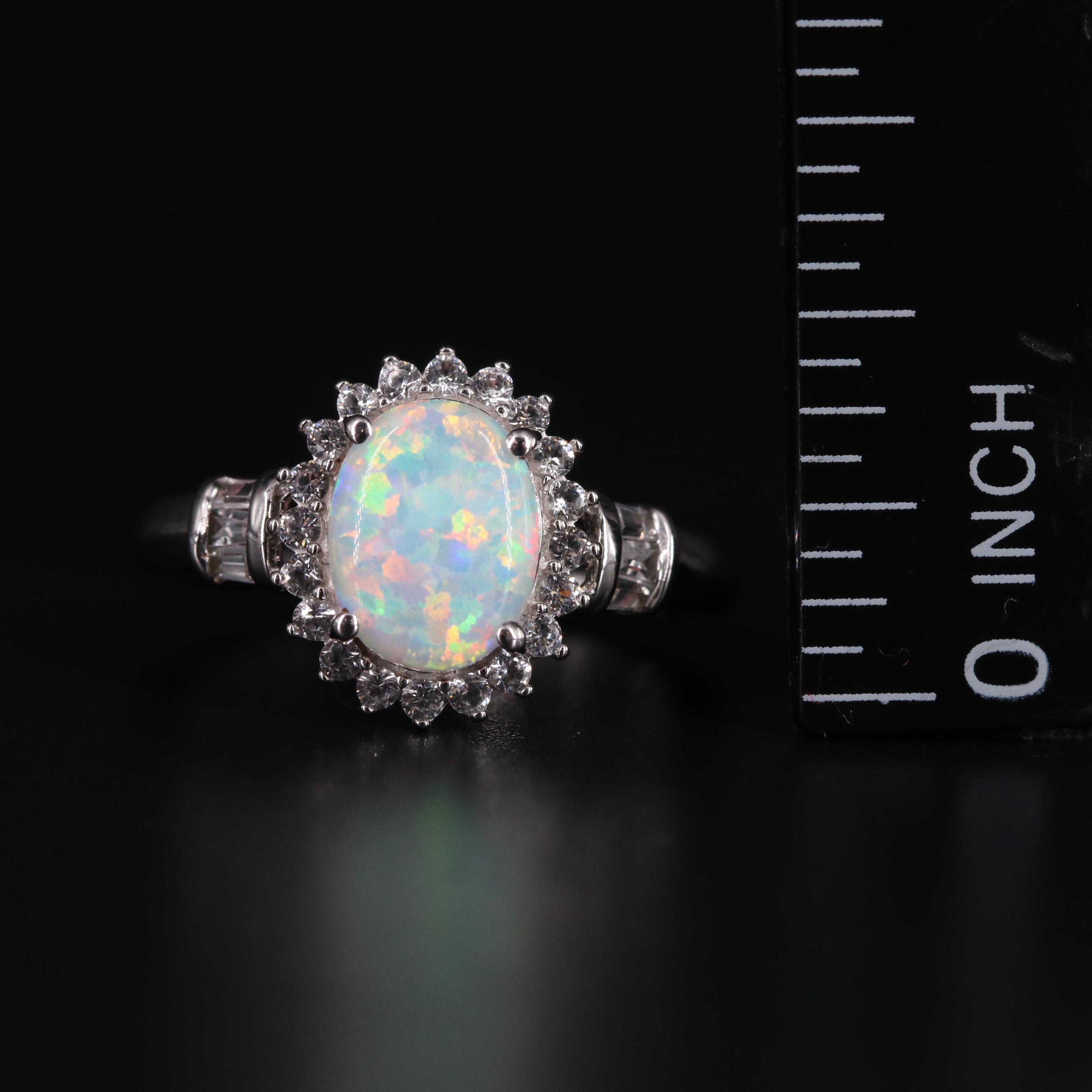 Sterling Silver Opal and Sapphire Ring