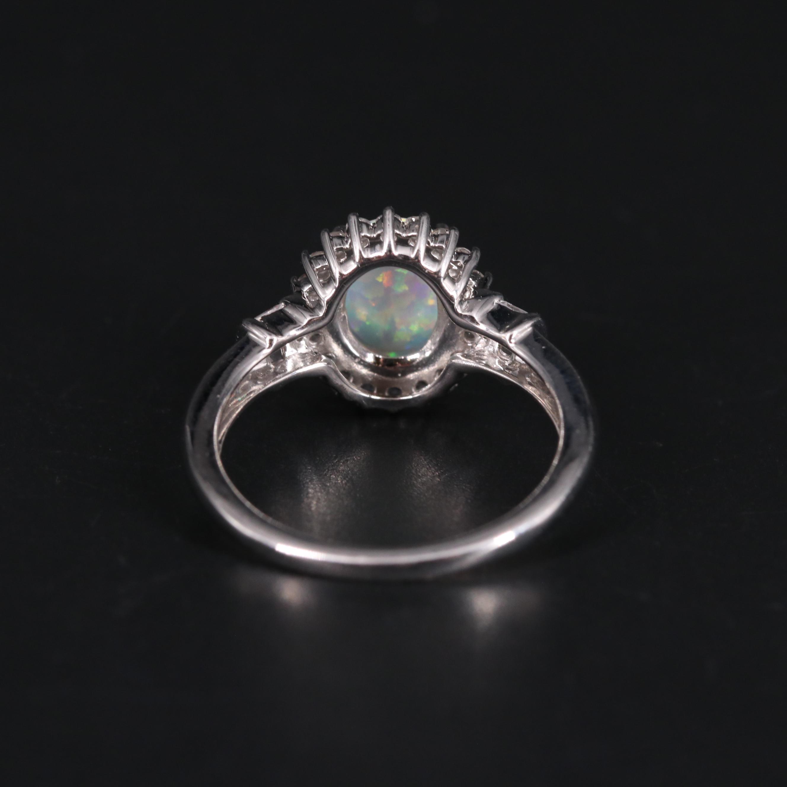 Sterling Silver Opal and Sapphire Ring