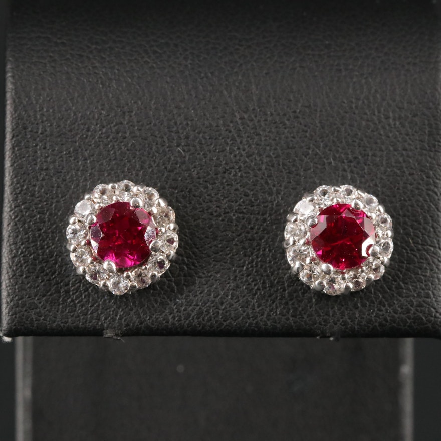 Sterling Silver Ruby and Sapphire Halo Earrings