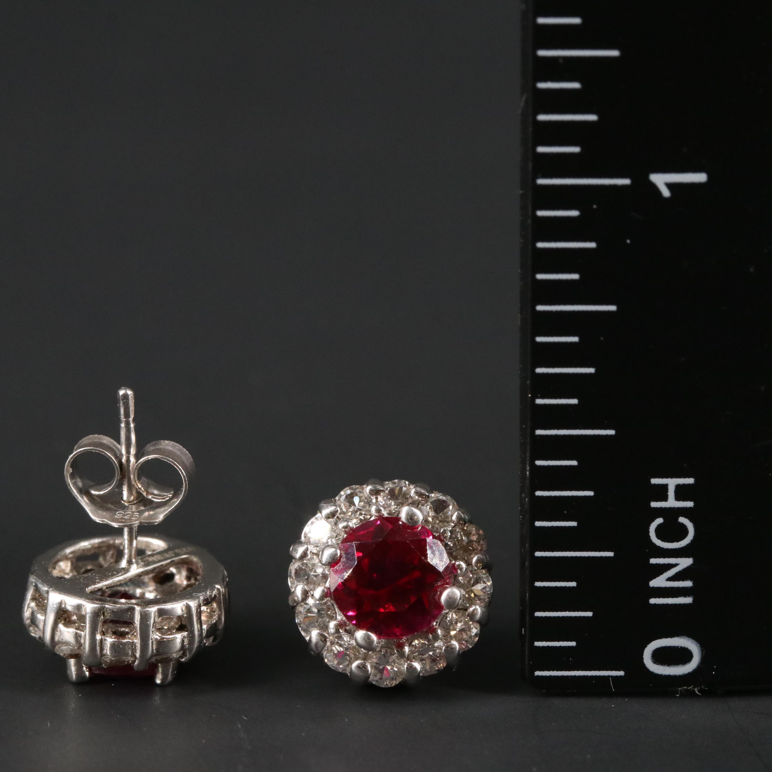 Sterling Silver Ruby and Sapphire Halo Earrings