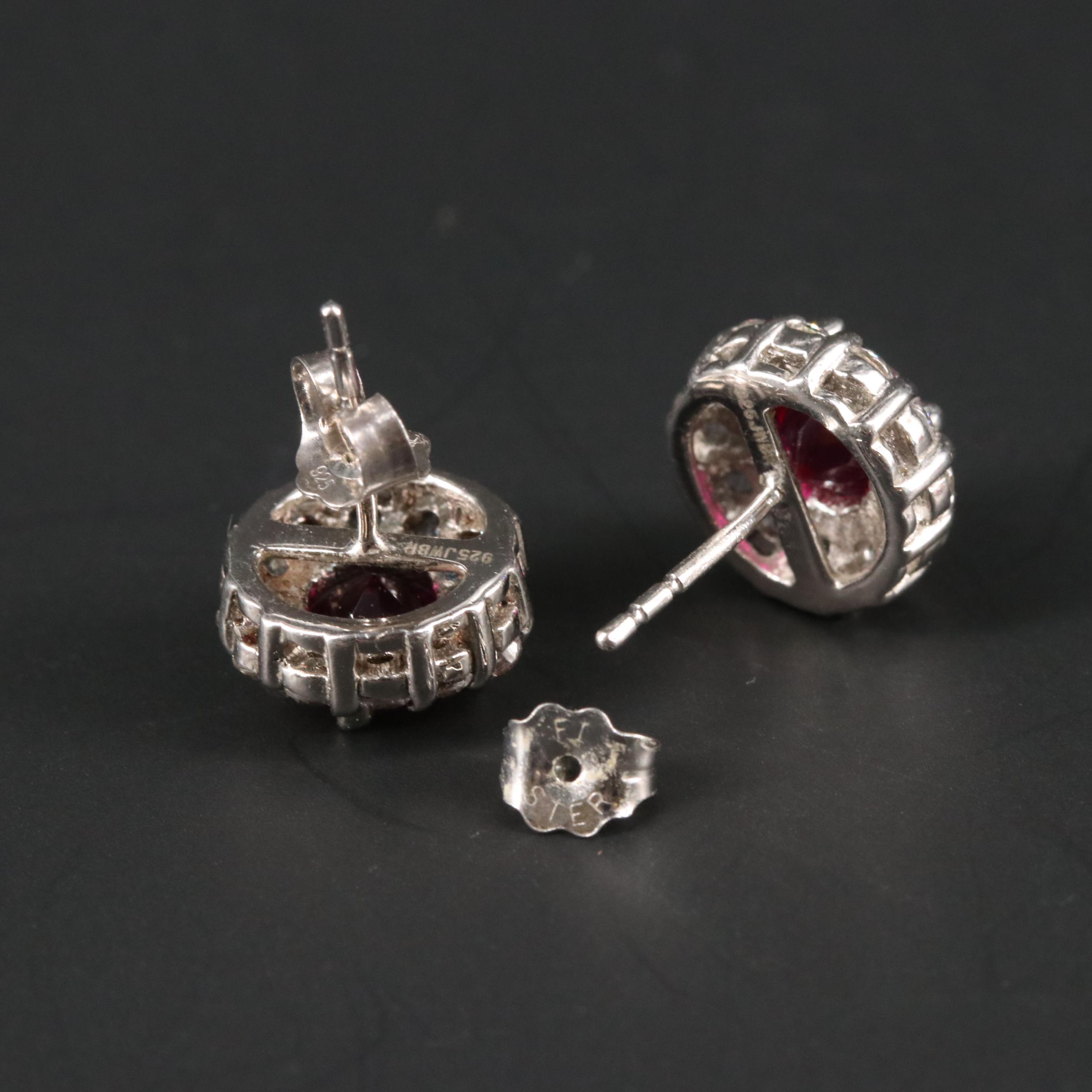 Sterling Silver Ruby and Sapphire Halo Earrings