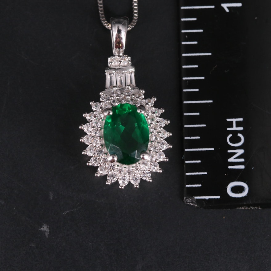 Sterling Silver Emerald and Sapphire Pendant