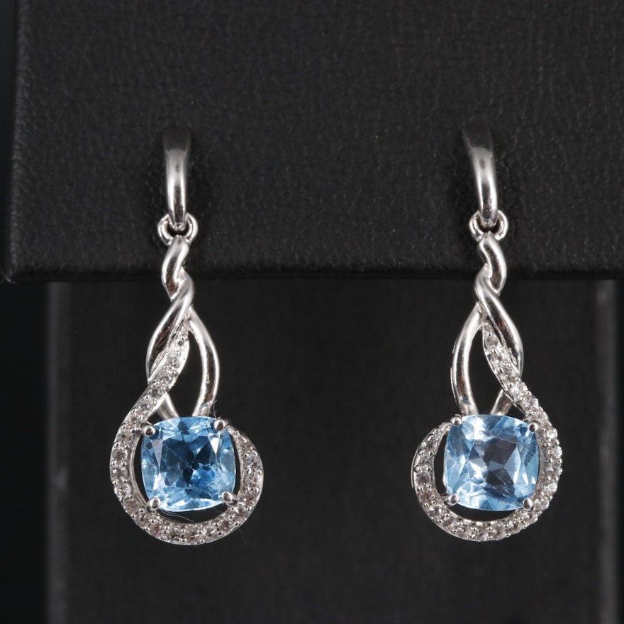 Sterling Silver Topaz and Sapphire Drop Earrings