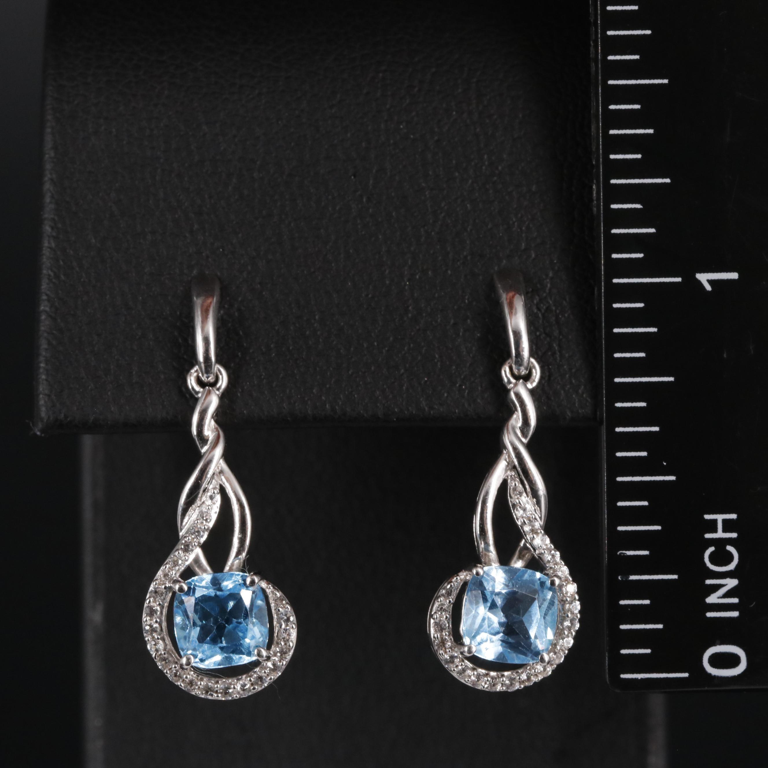 Sterling Silver Topaz and Sapphire Drop Earrings
