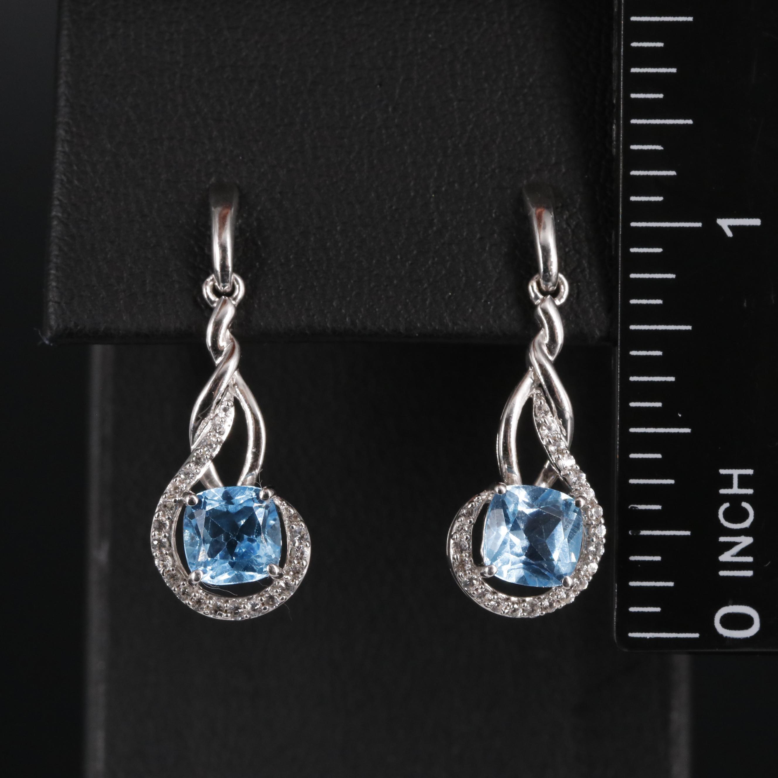 Sterling Silver Topaz and Sapphire Drop Earrings