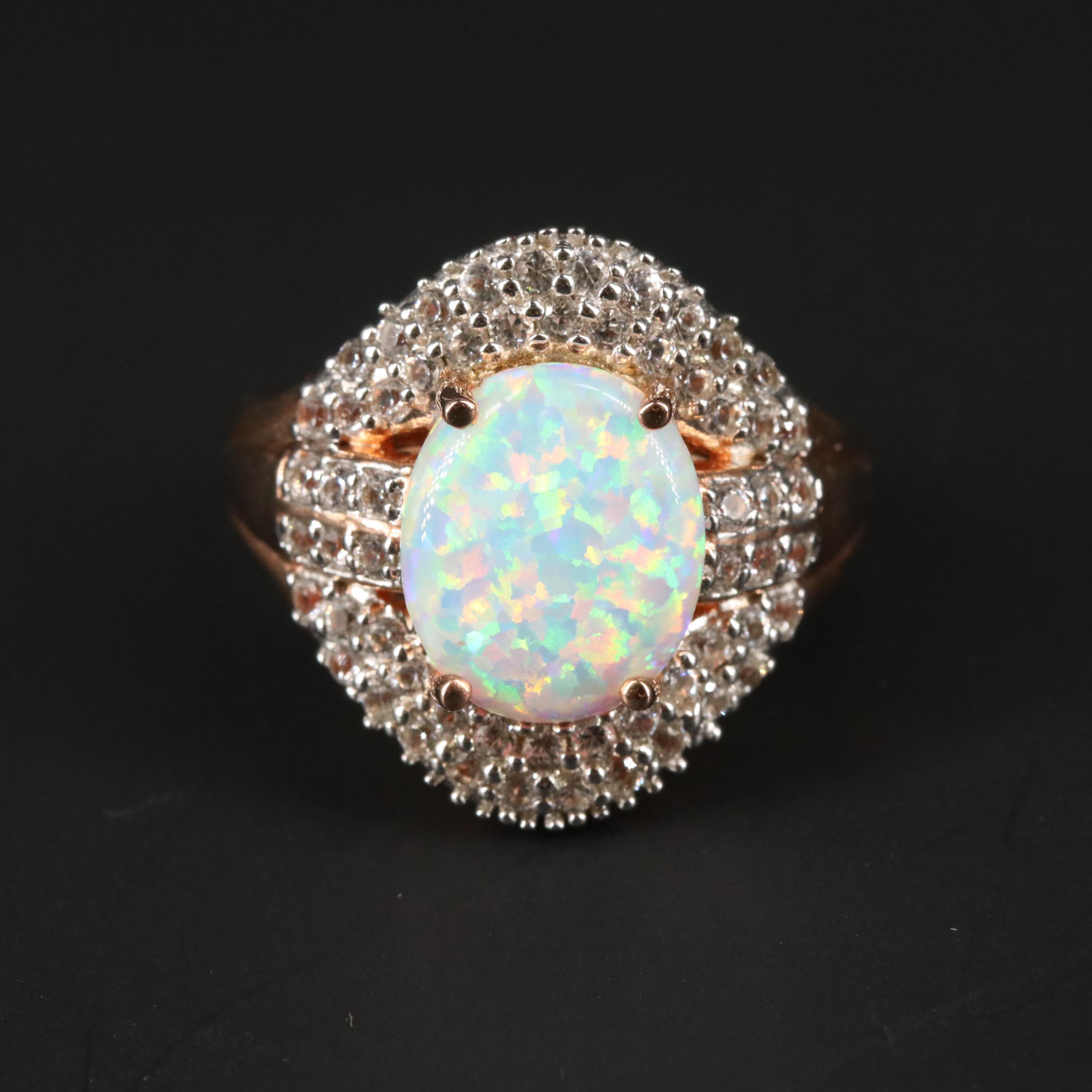 Sterling Silver Opal and Sapphire Ring