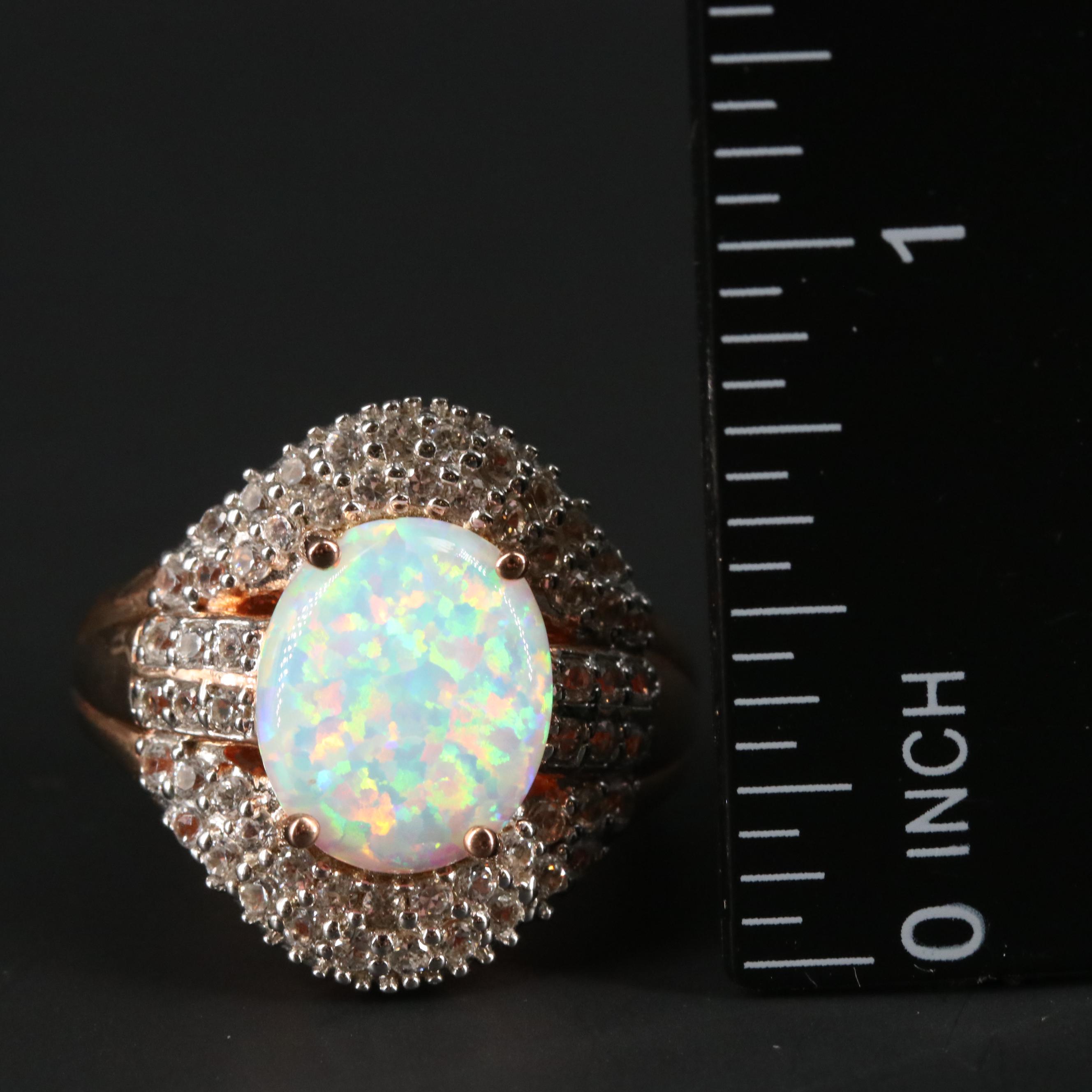 Sterling Silver Opal and Sapphire Ring