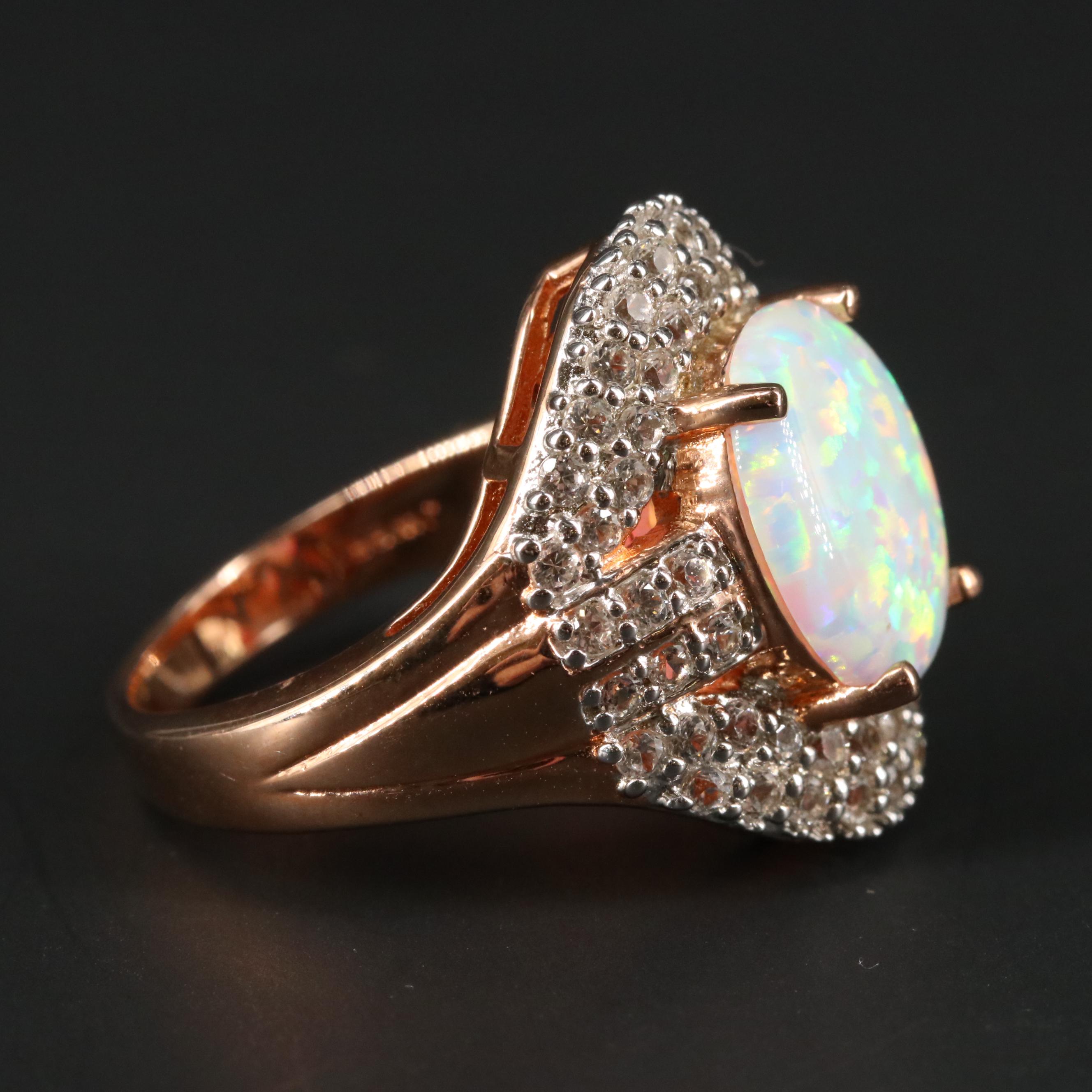 Sterling Silver Opal and Sapphire Ring