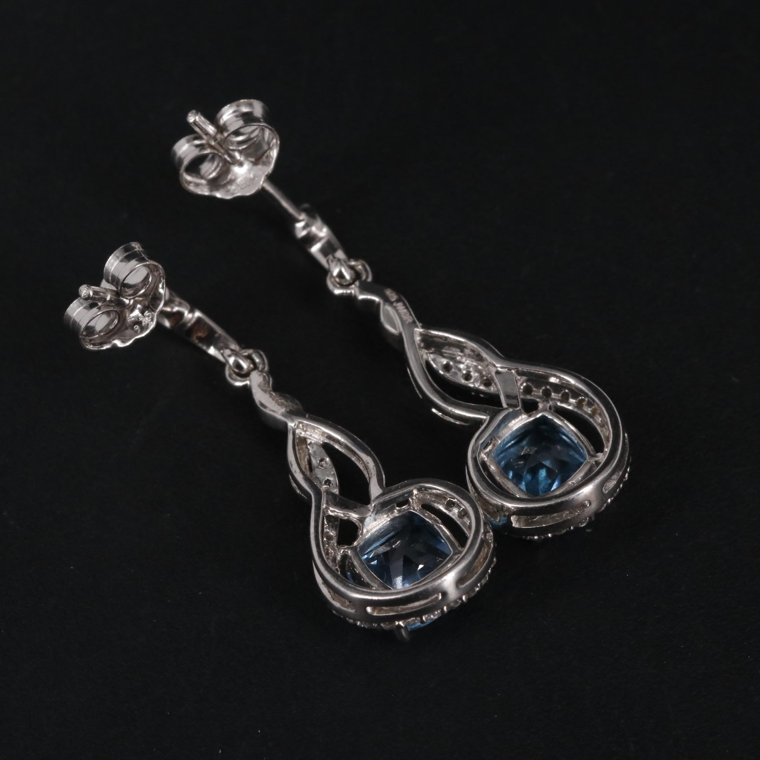 Sterling Silver Topaz and Sapphire Drop Earrings