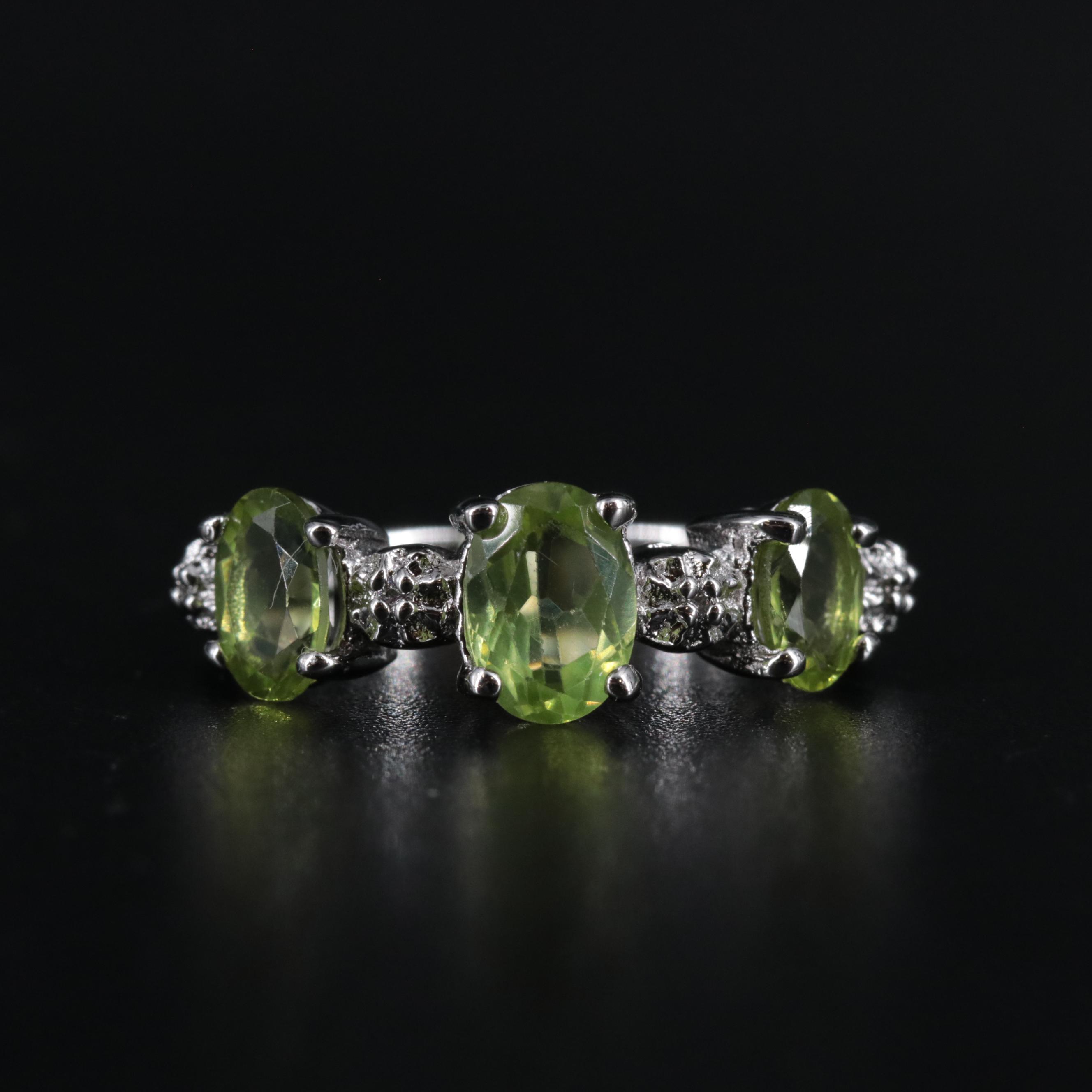 Sterling Silver Peridot and Cubic Zirconia Ring
