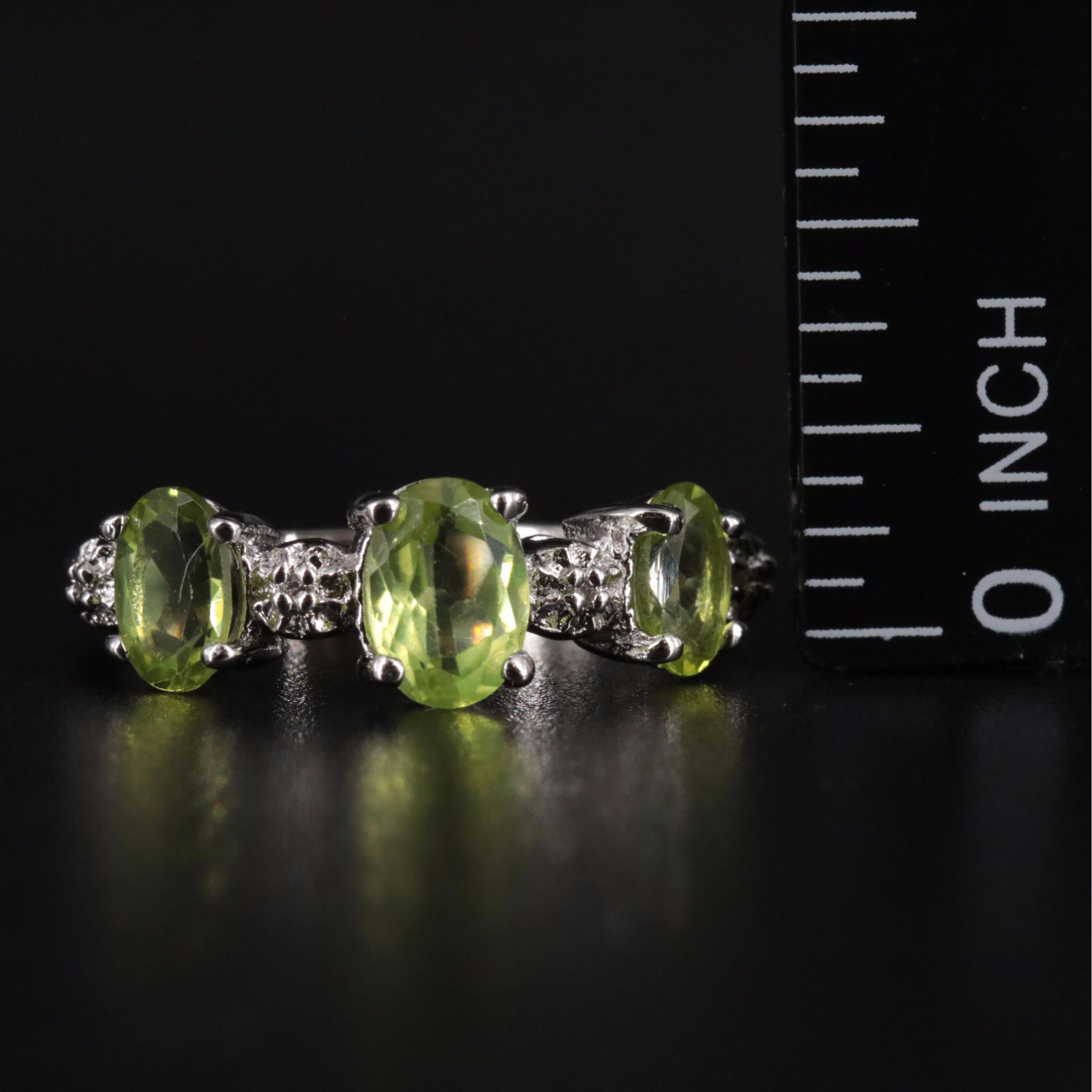 Sterling Silver Peridot and Cubic Zirconia Ring