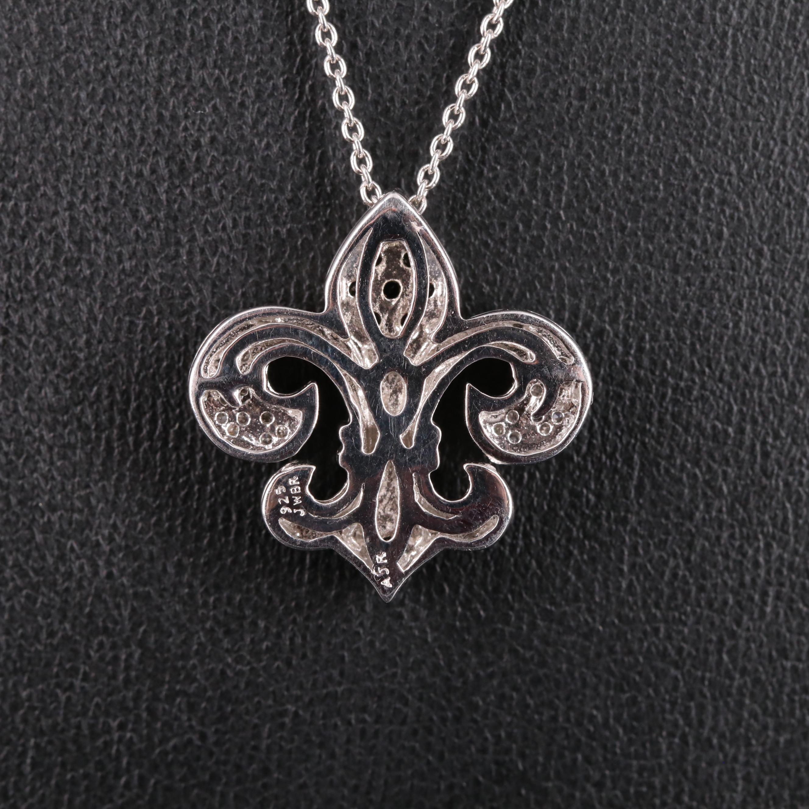 Sterling Silver Sapphire and Diamond Fleur-de-Lis Necklace