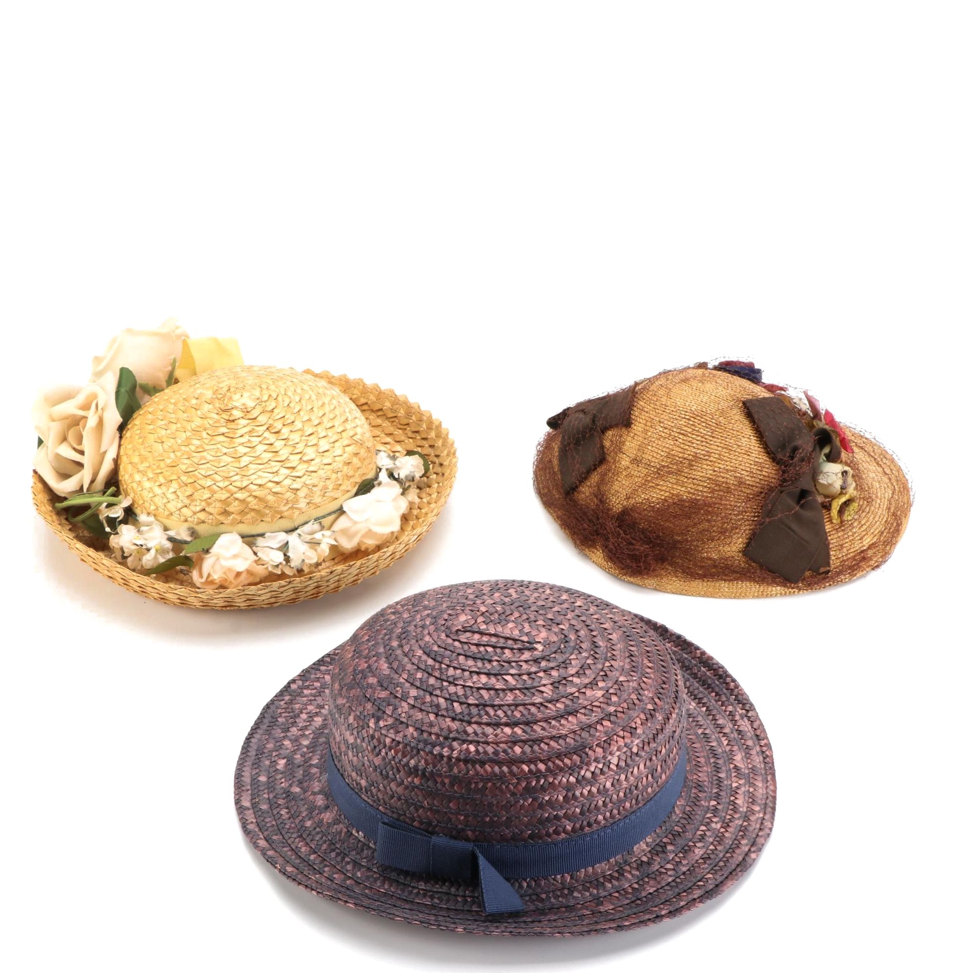 Marshall Field's Straw Hat, New York Creation Small Brim Hat, and Breton Hat