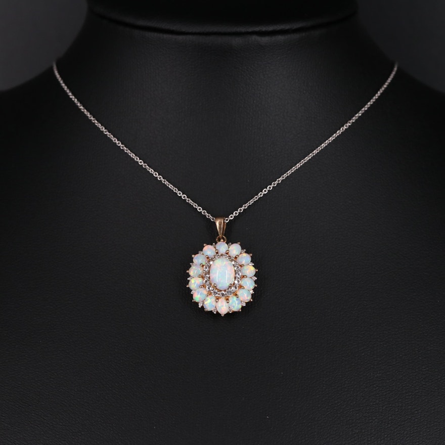 Sterling Silver Opal and Sapphire Pendant Necklace