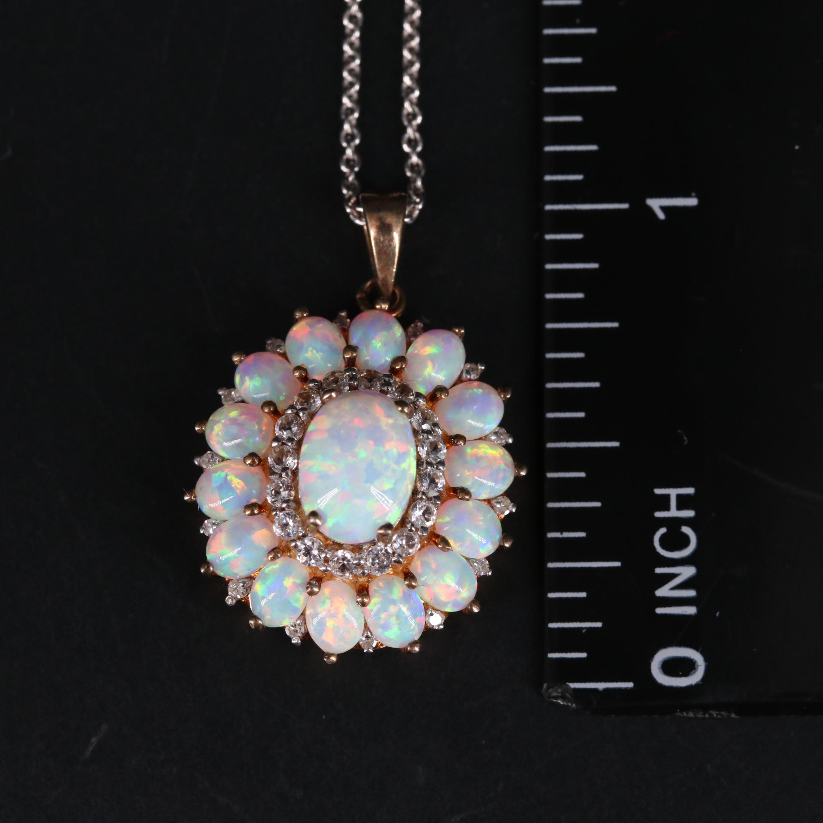 Sterling Silver Opal and Sapphire Pendant Necklace