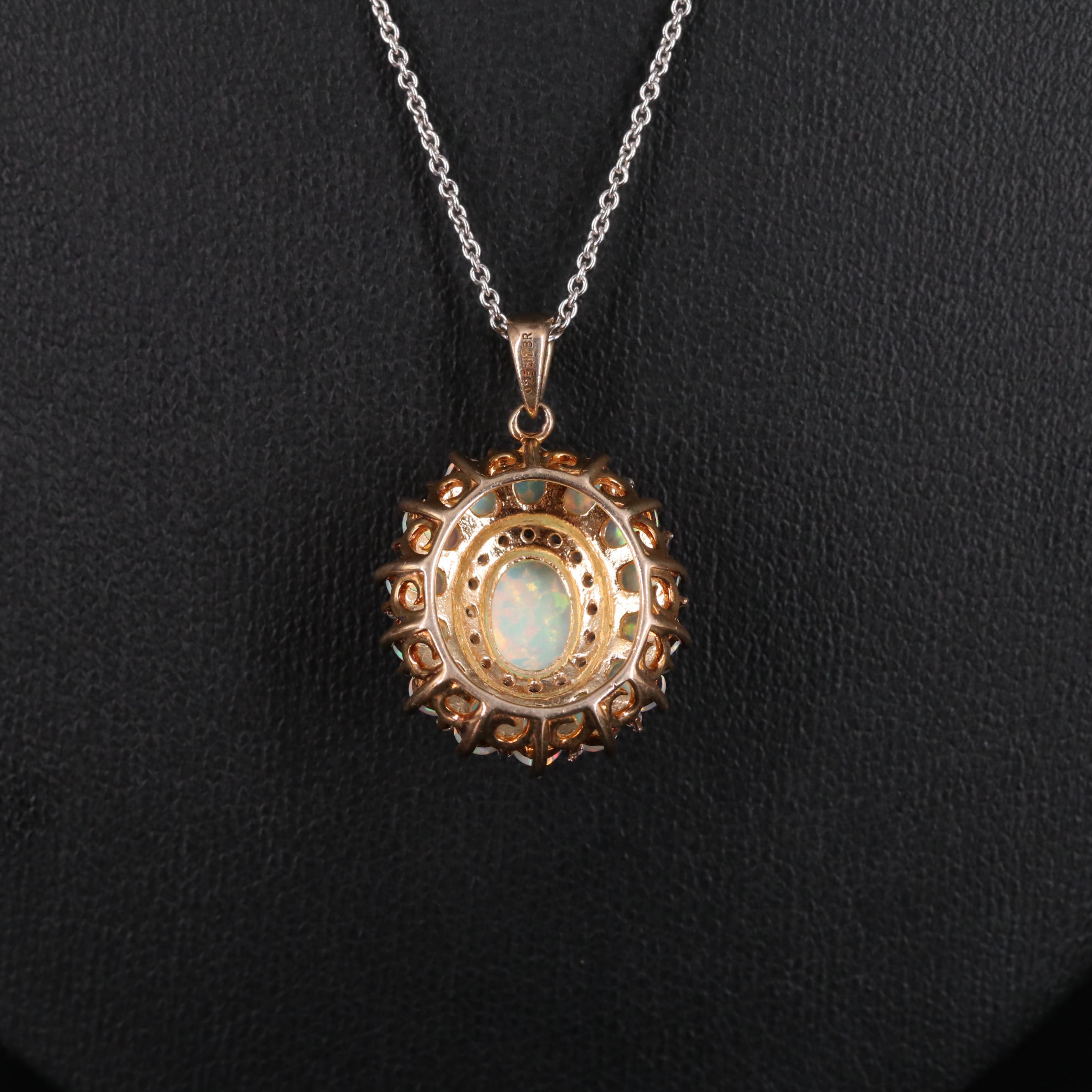 Sterling Silver Opal and Sapphire Pendant Necklace
