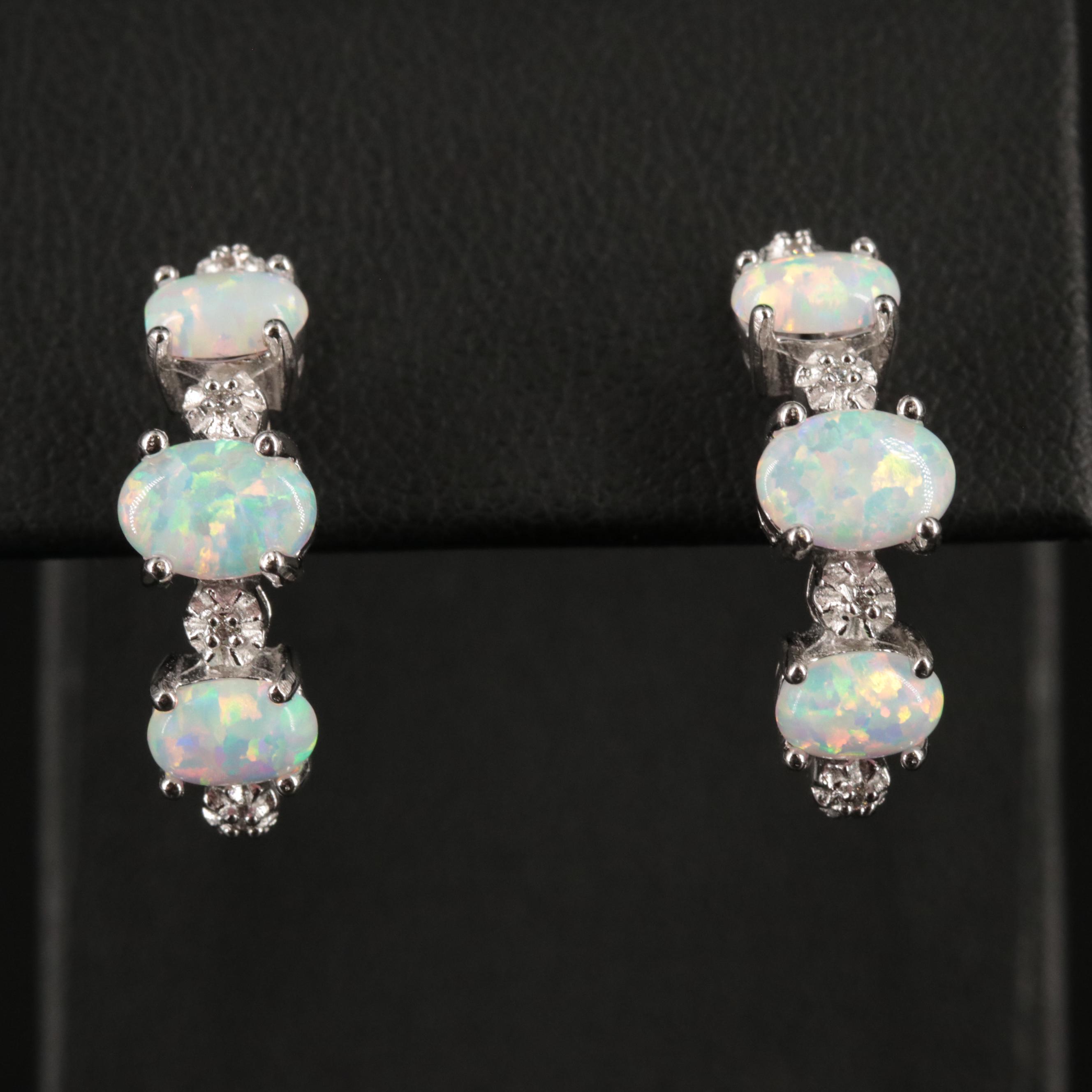 Sterling Silver Opal and Cubic Zirconia Earrings