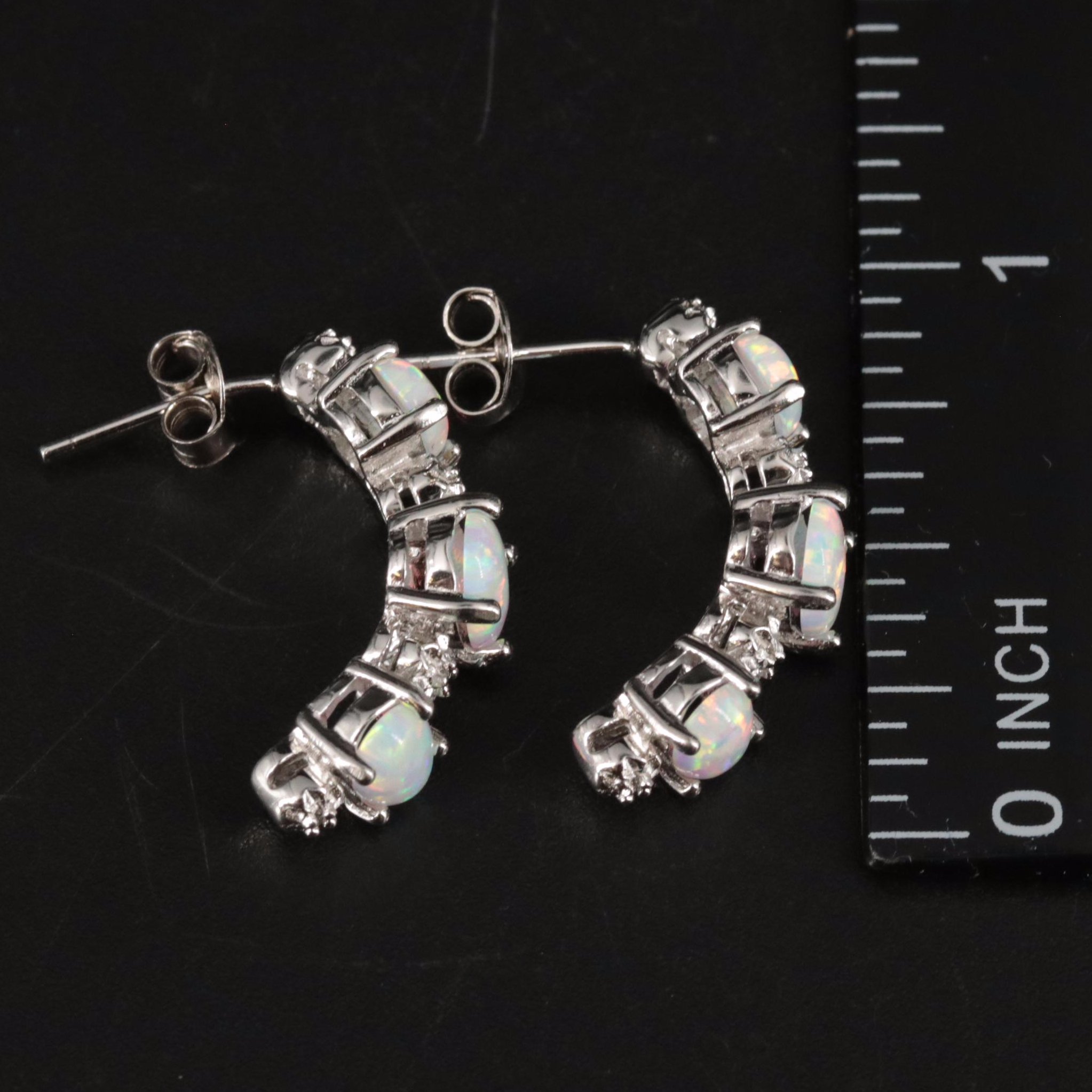 Sterling Silver Opal and Cubic Zirconia Earrings