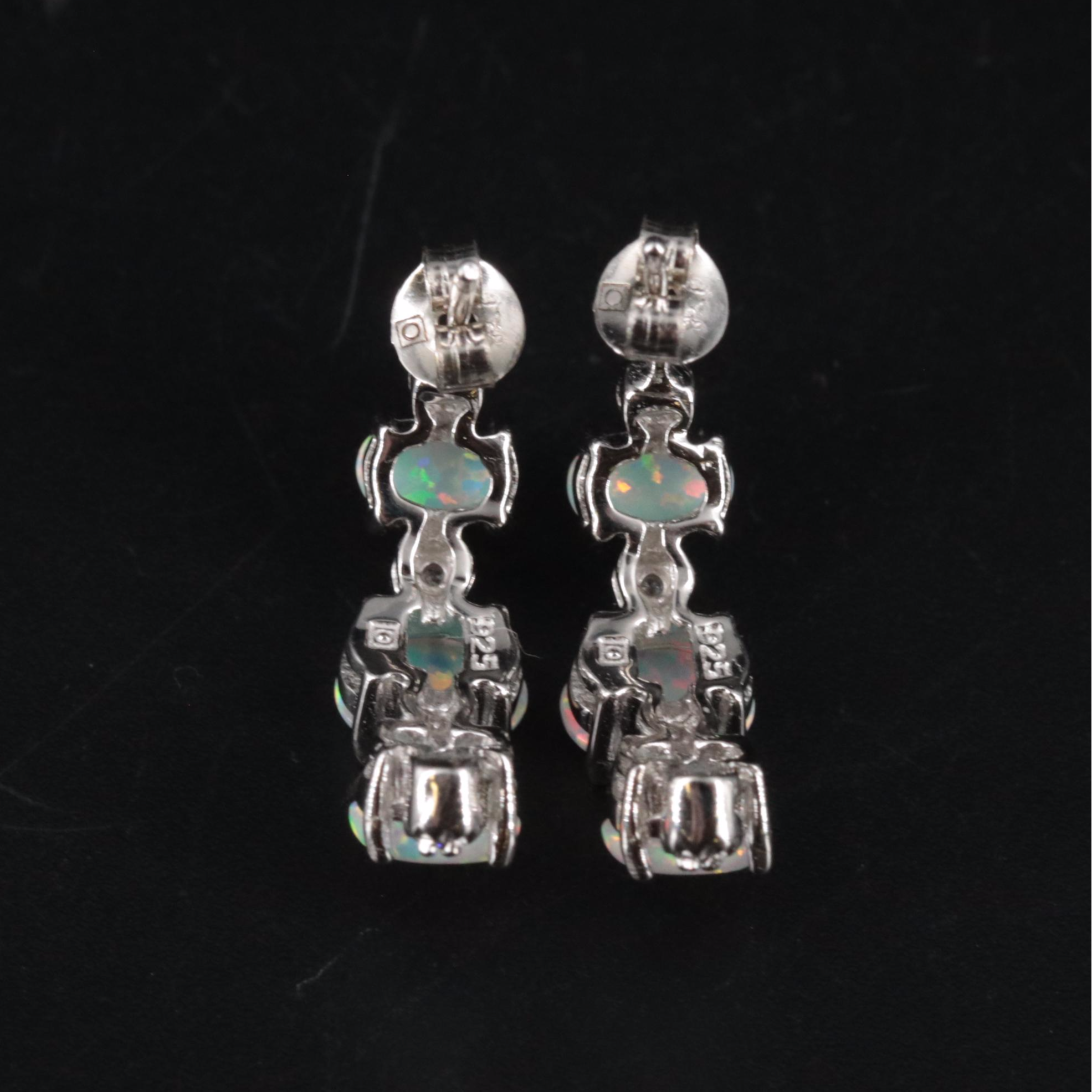 Sterling Silver Opal and Cubic Zirconia Earrings