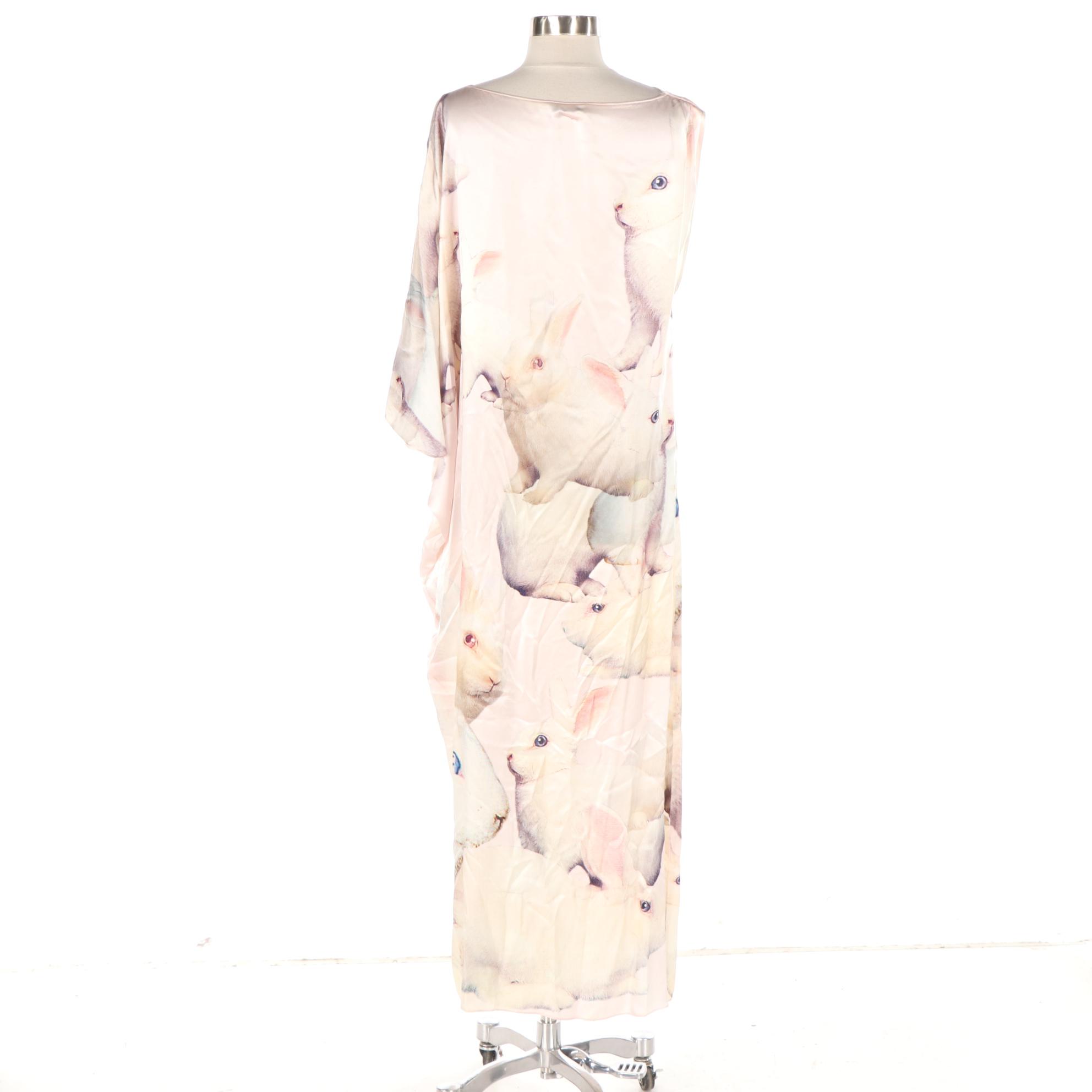 Moschino Cheap and Chic Rabbit Print Silk One Shoulder Dress
