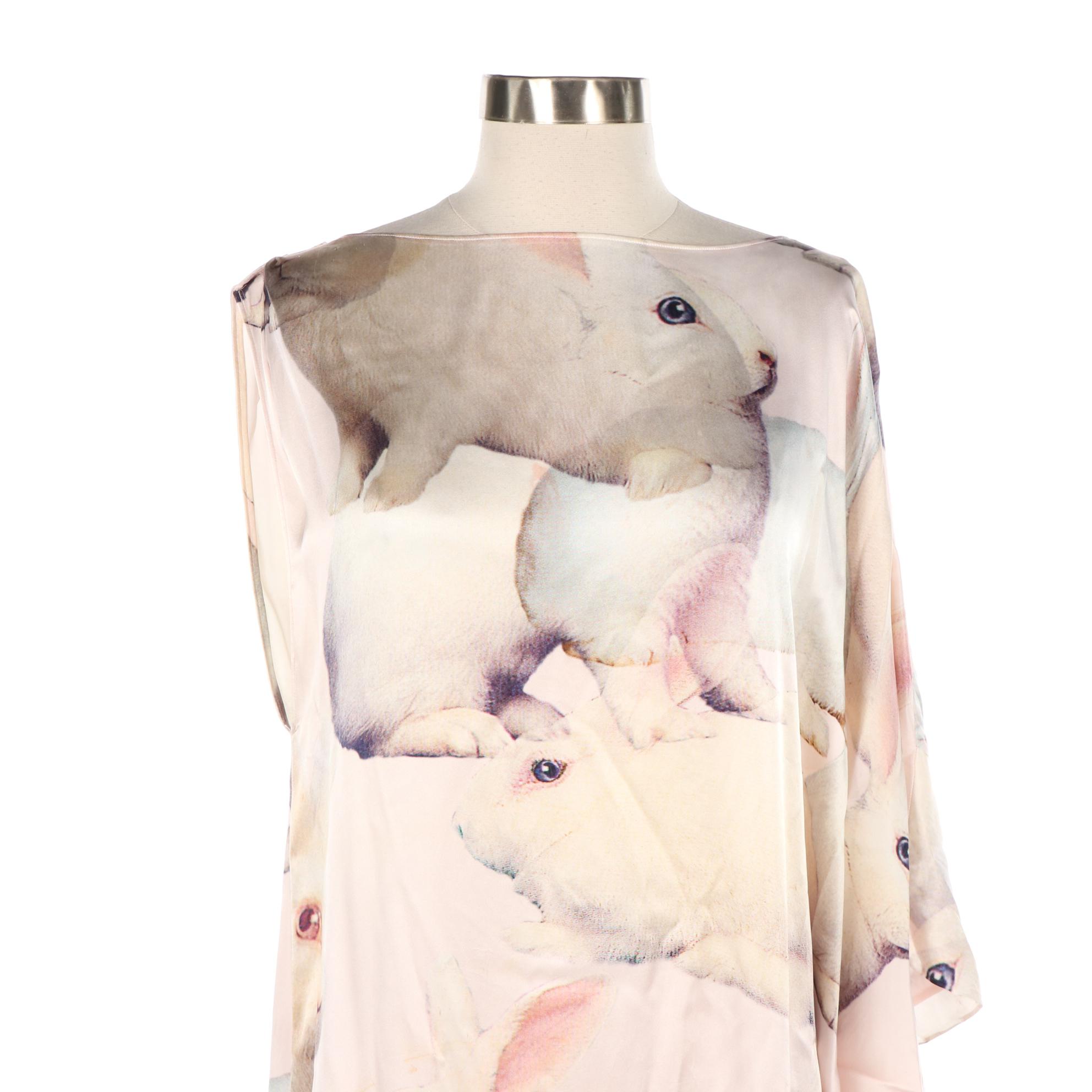 Moschino Cheap and Chic Rabbit Print Silk One Shoulder Dress