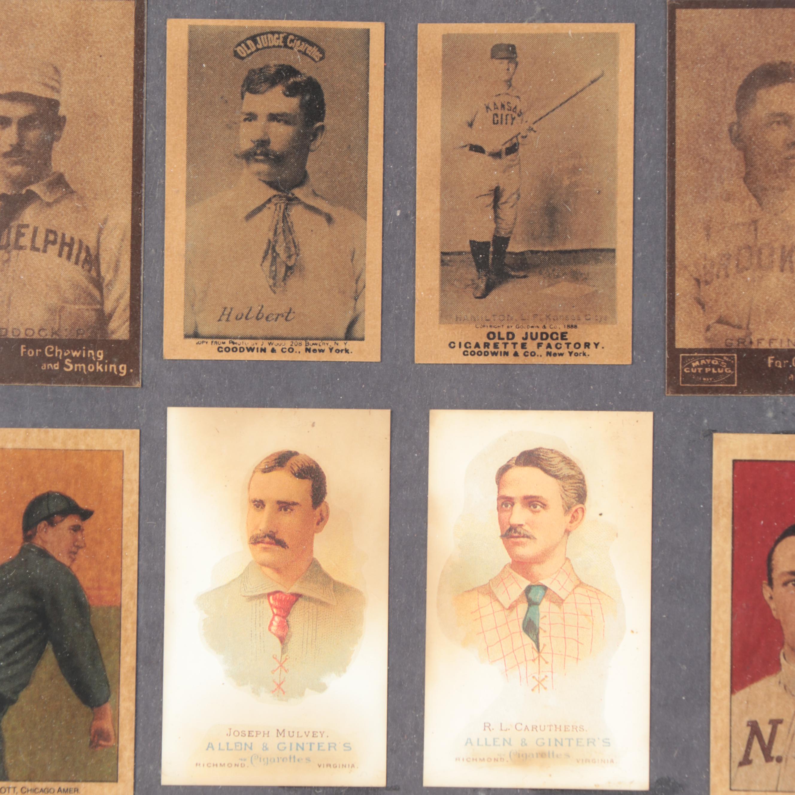 Old Judge, Other Framed Reprint Tobacco Card Collage Displays, Late 20th Century